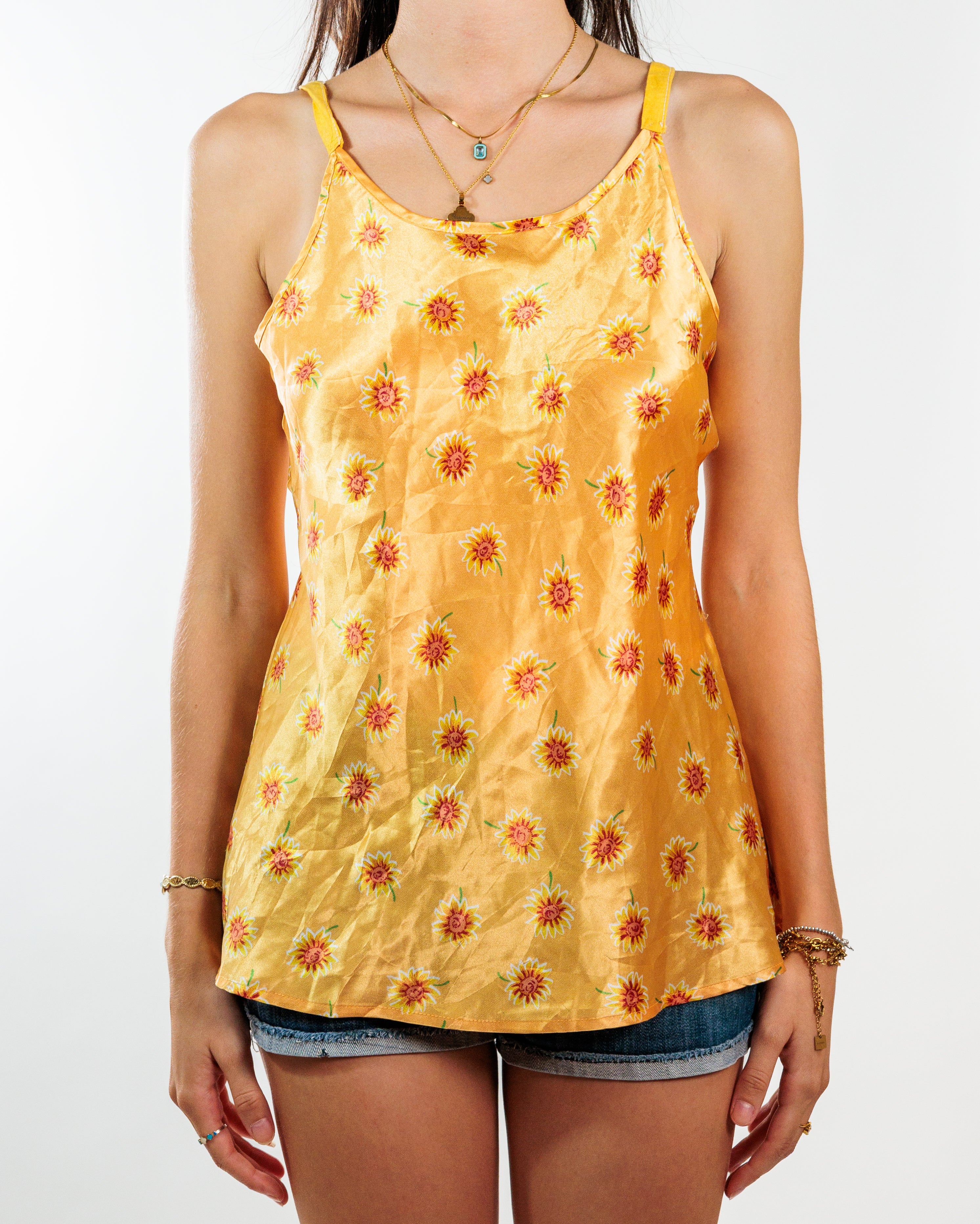Golden Yellow Sunflower Satin Camisole
