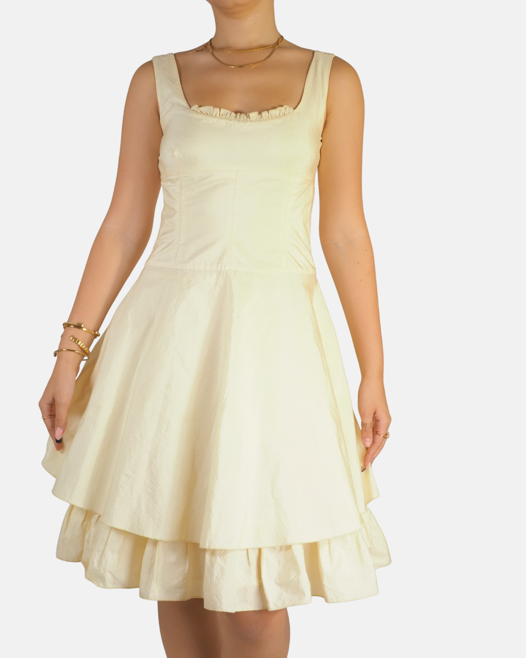 Light Yellow Ruffle Hem Fit & Flare Dress - Swing