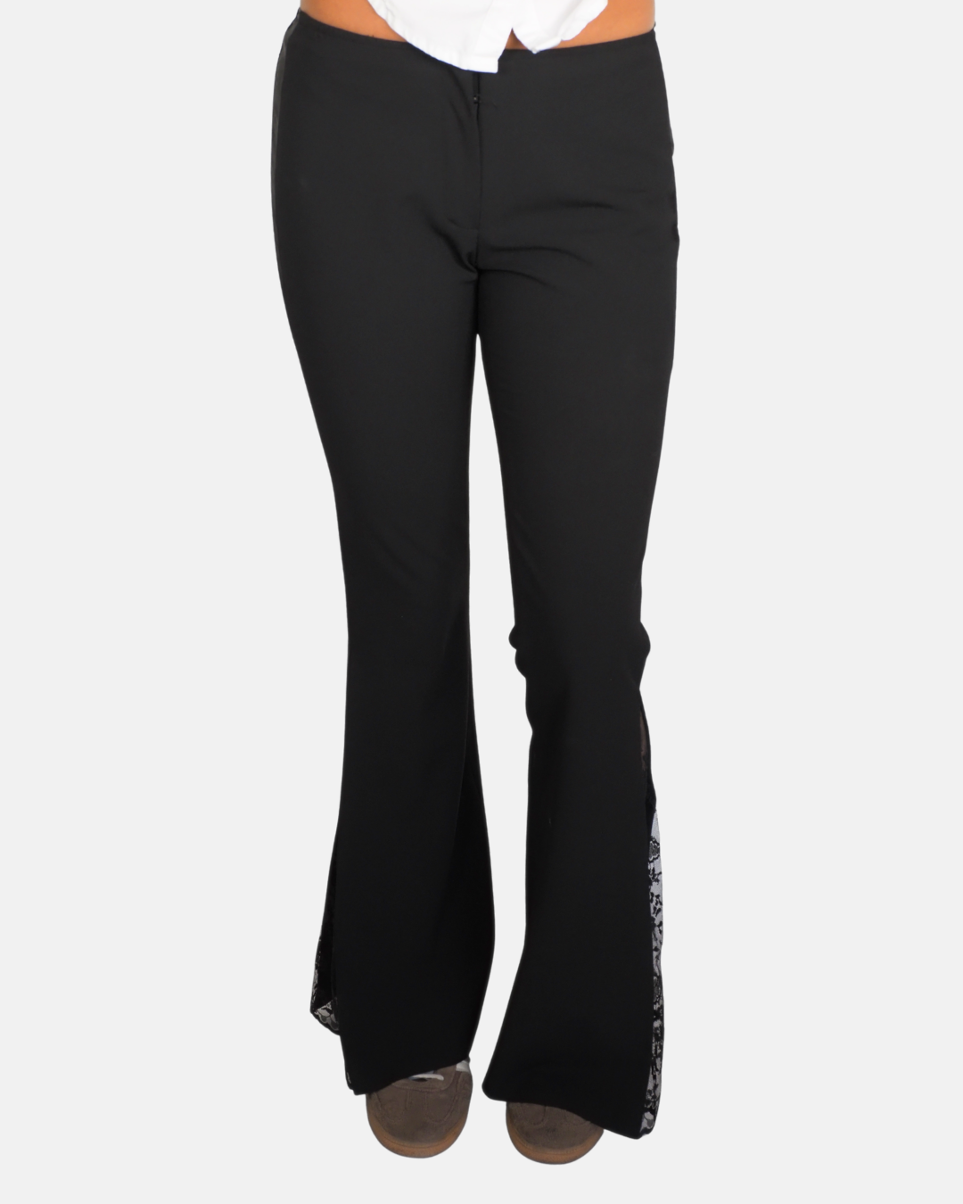 Black Lace Hem Flared Trousers by Latramoda