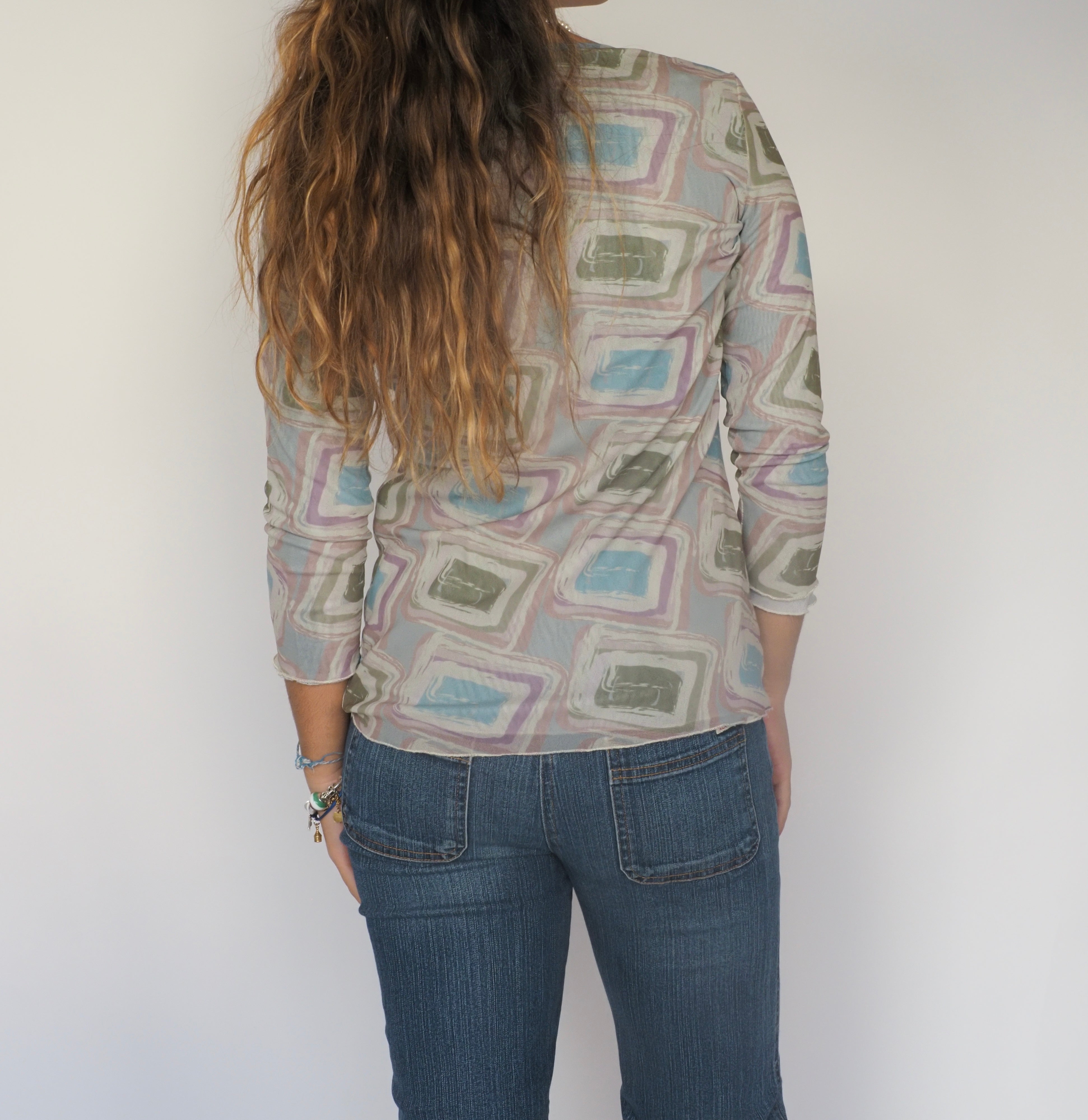 Muted Pastel Geometric Mesh Top