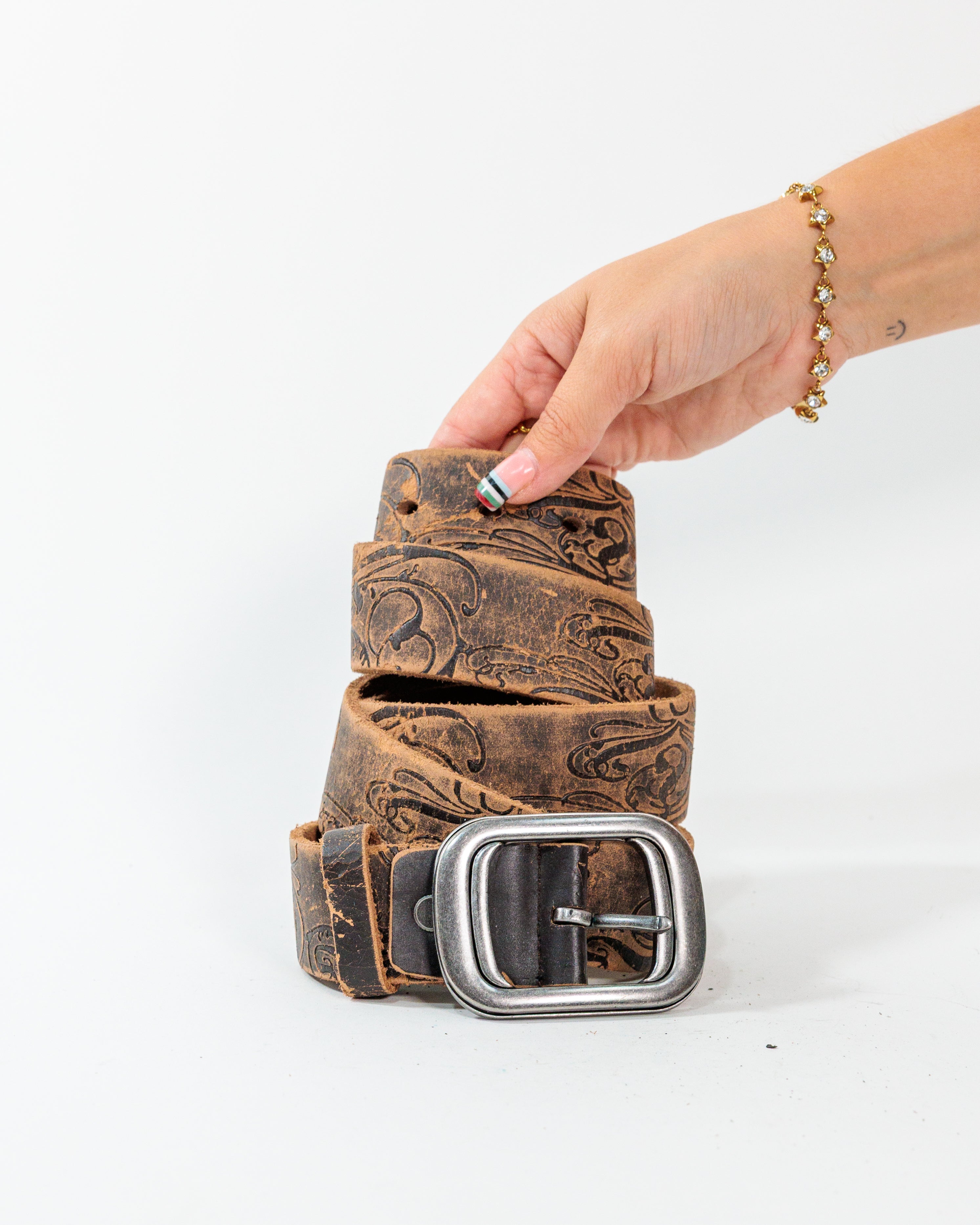 Brown Embossed Western Belt