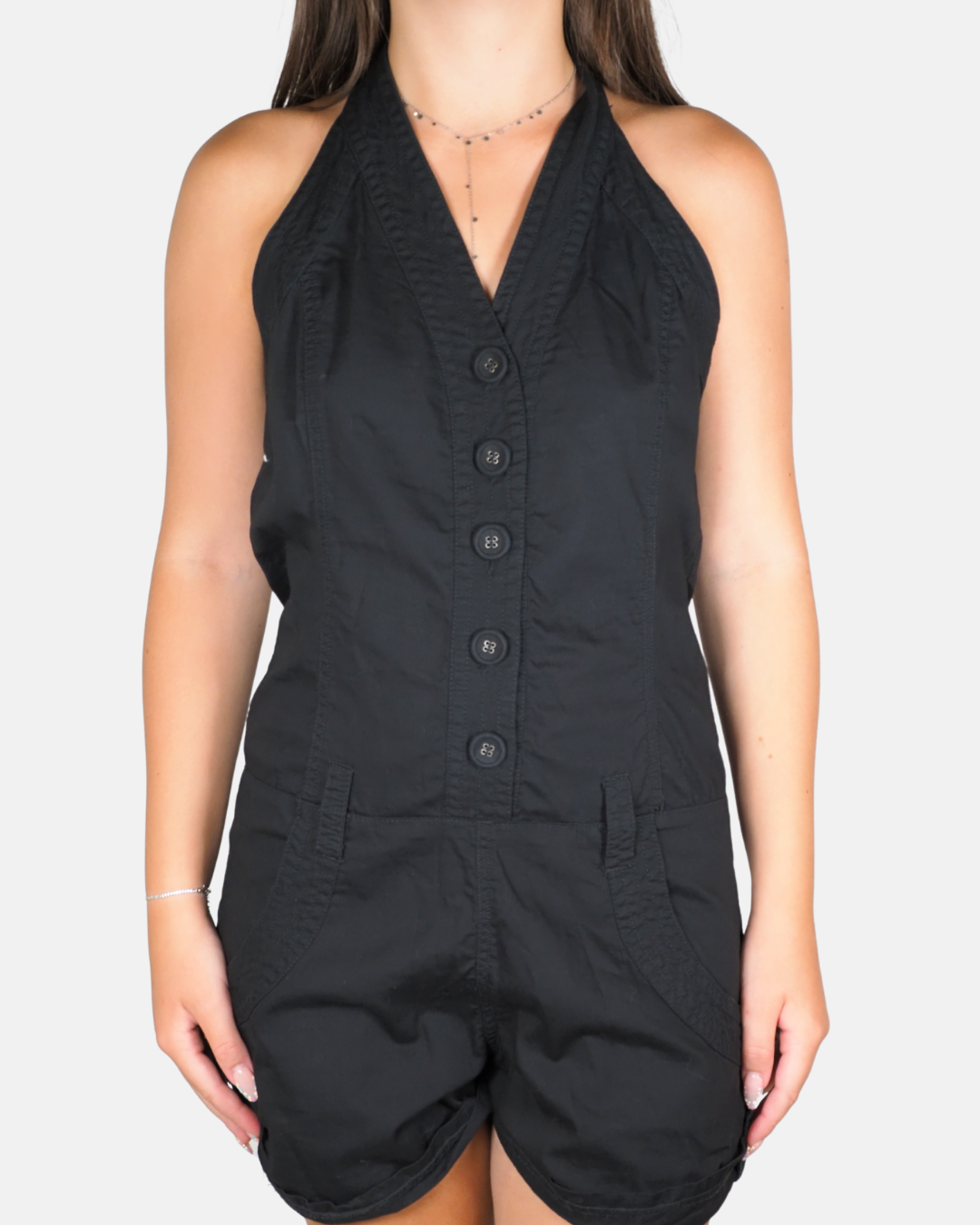 Miss Selfridge Y2K Black Halterneck Playsuit