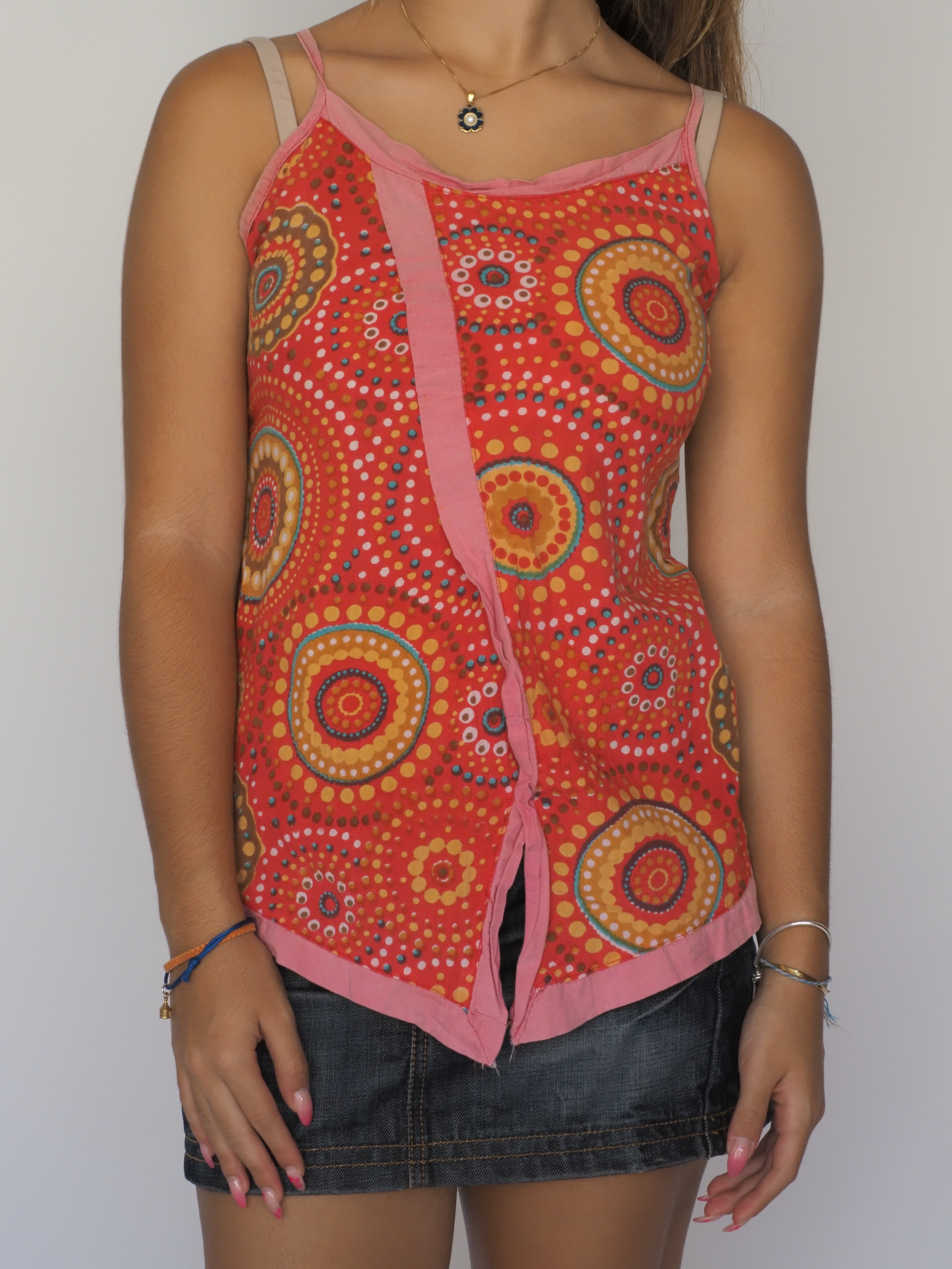 Vintage Y2K Sukot Psychedelic Sunburst Asymmetric Cami