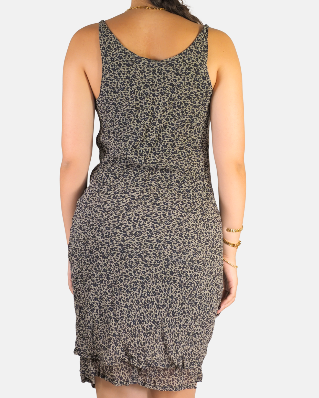 Y2K Khaki Floral Mesh Midi Dress - DIVA