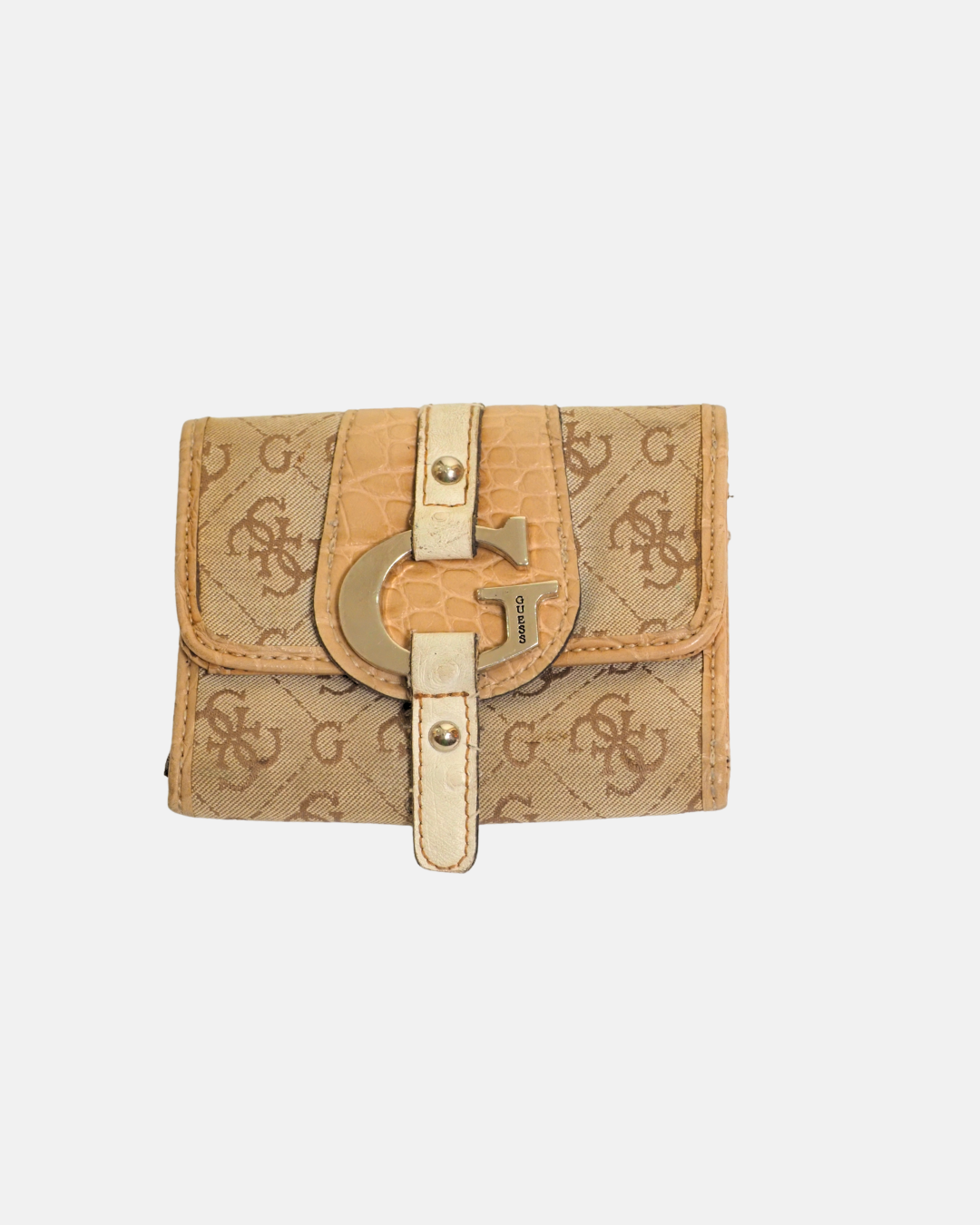 Vintage Y2K GUESS Beige Monogram G-Logo Wallet