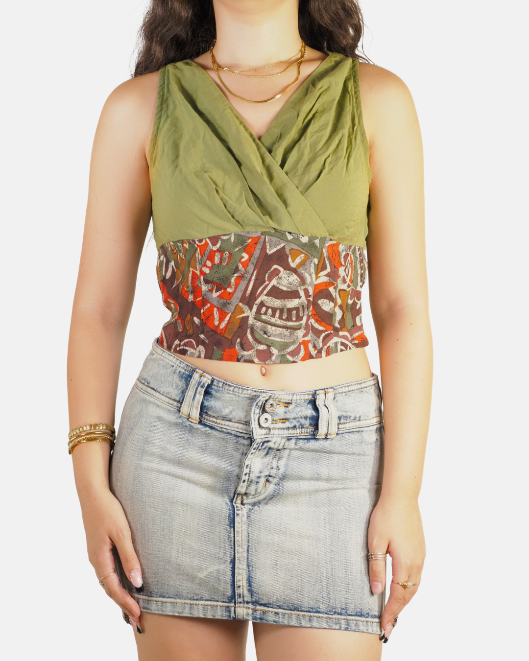 Olive Abstract Print Crop Top - Mercoledi