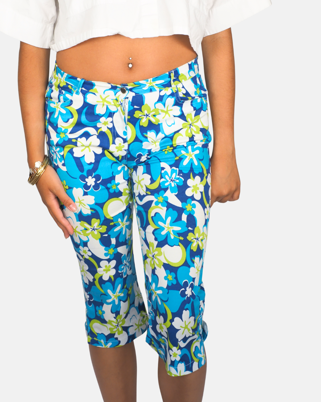 Blue Floral Y2K Capri Pants by Intrama