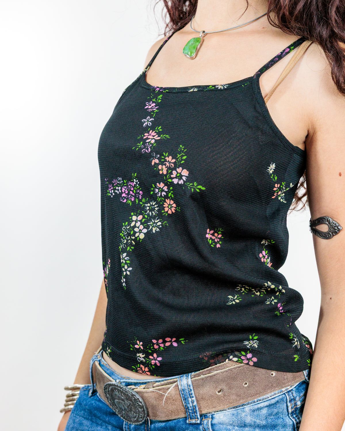 Black Floral Y2K Cami Top