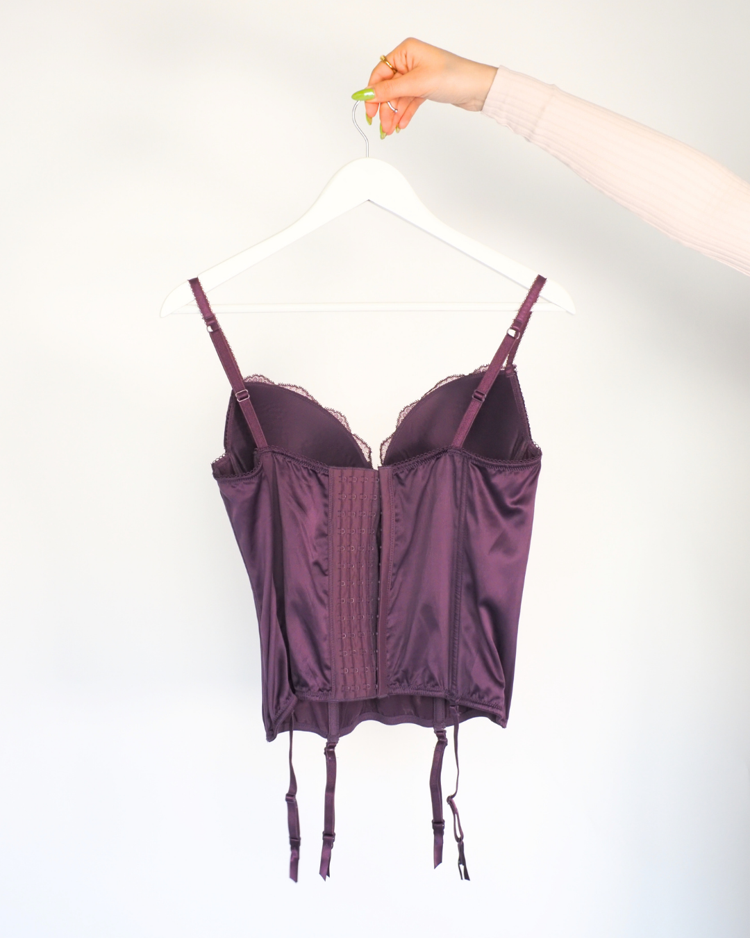 Y2K SiSi Intimate Plum Satin Corset Basque with Garter Straps