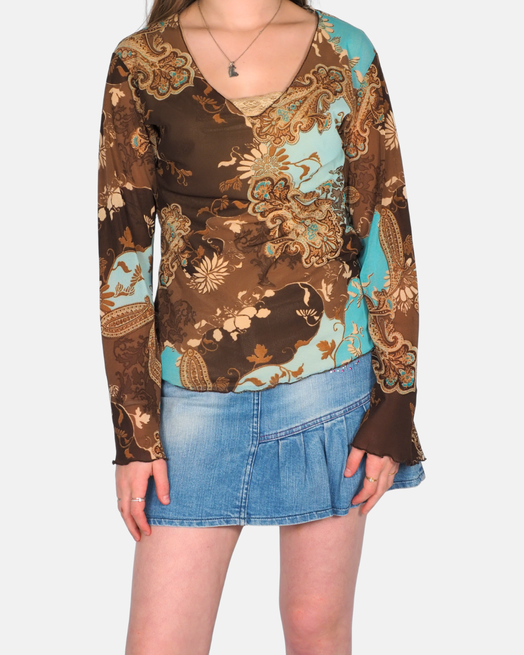 Y2K Sheer Paisley Mesh Top