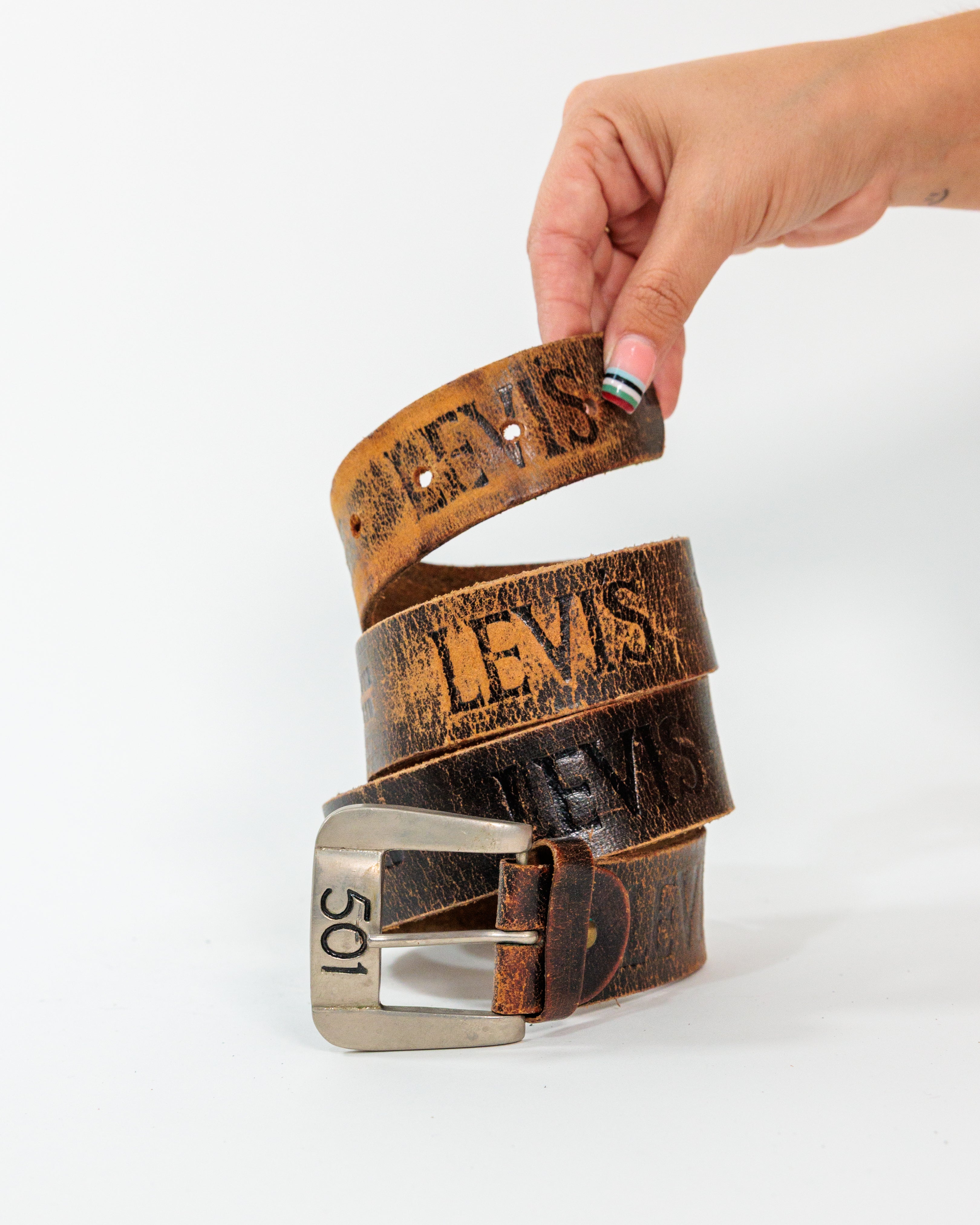 Brown Distressed Logo Leather Belt - Levi’s 501