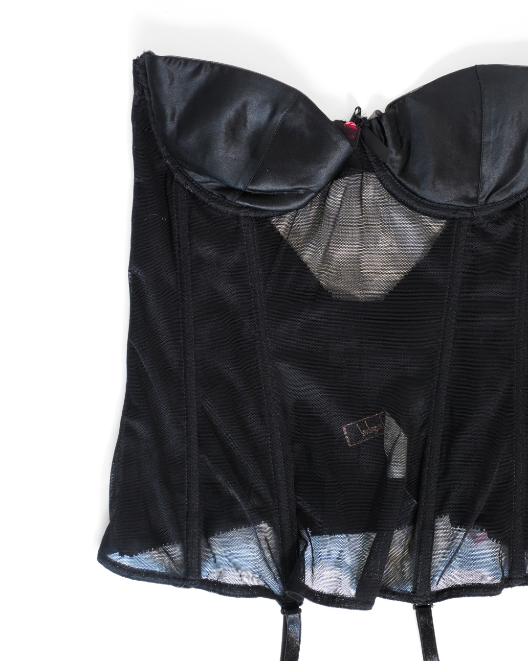 Y2K Jezebel Black Sheer Corset Basque with Garter Straps