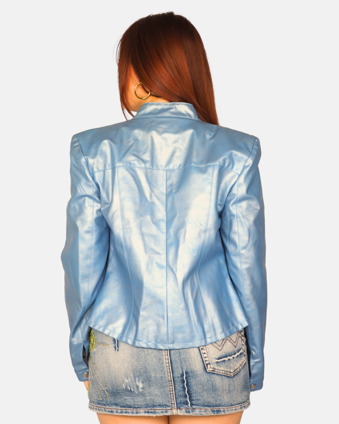 Baby Blue Faux Metallic Leather Jacket by Pinkie