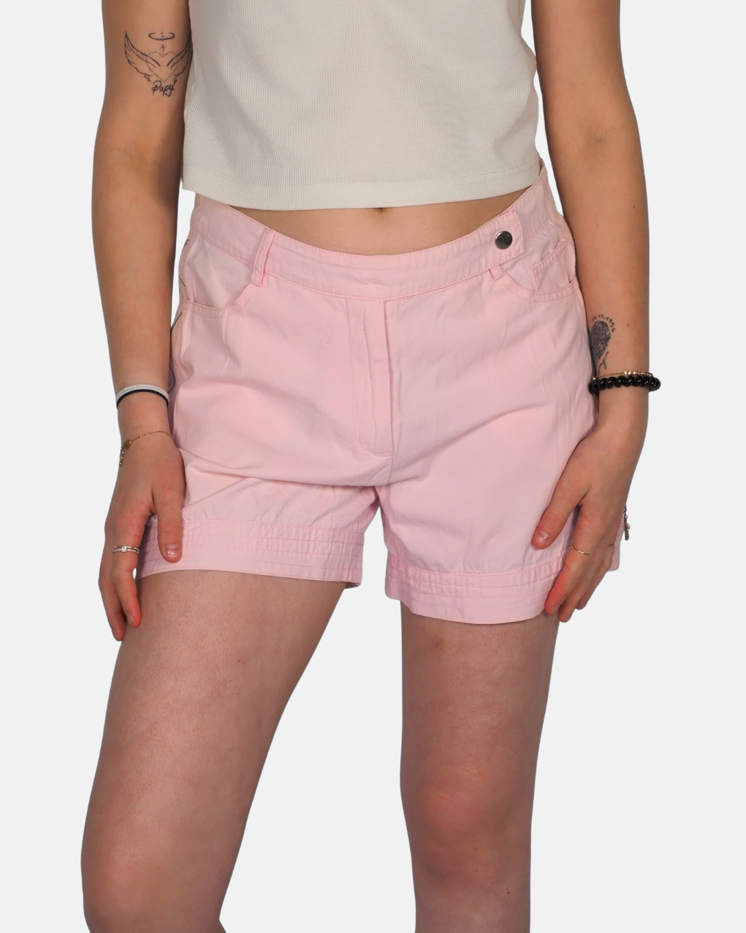 Y2K Low-Rise Tailored Shorts – Baby Pink Brillante
