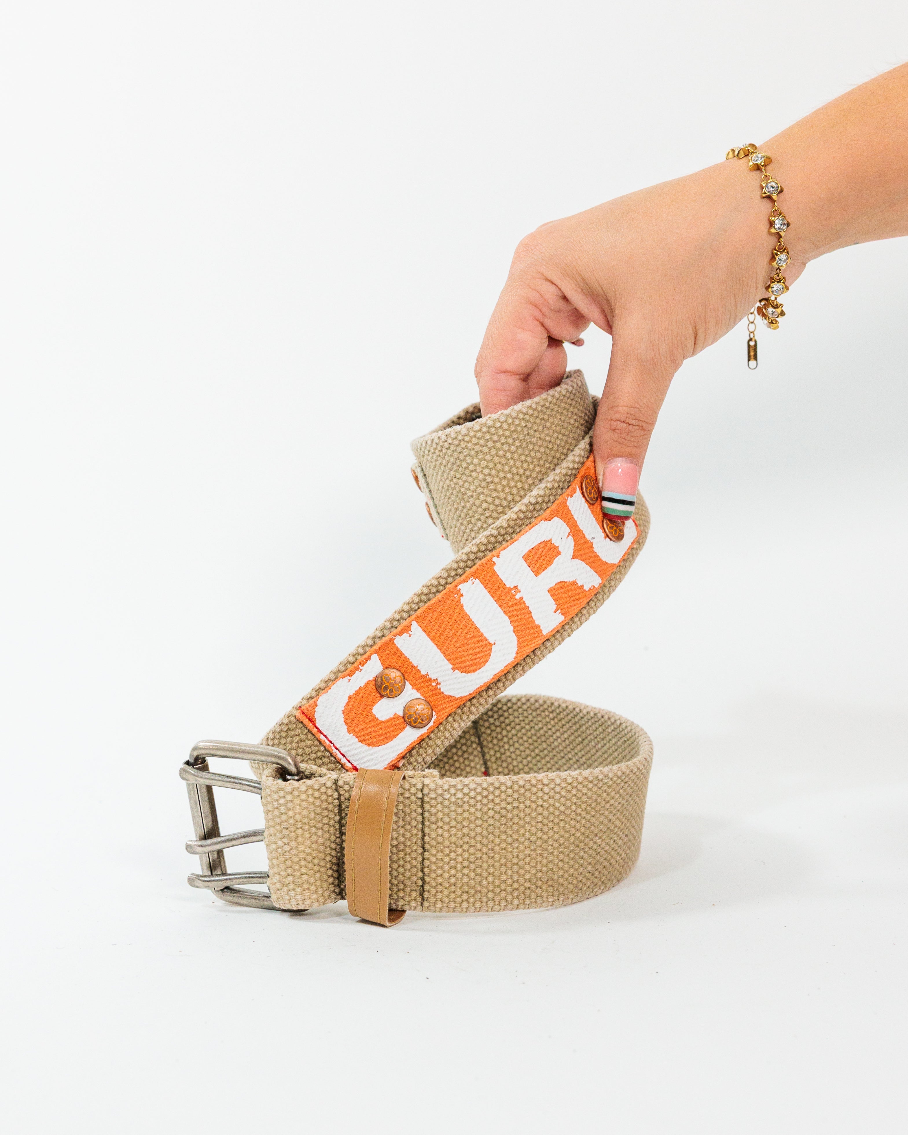 Beige Canvas Logo Belt