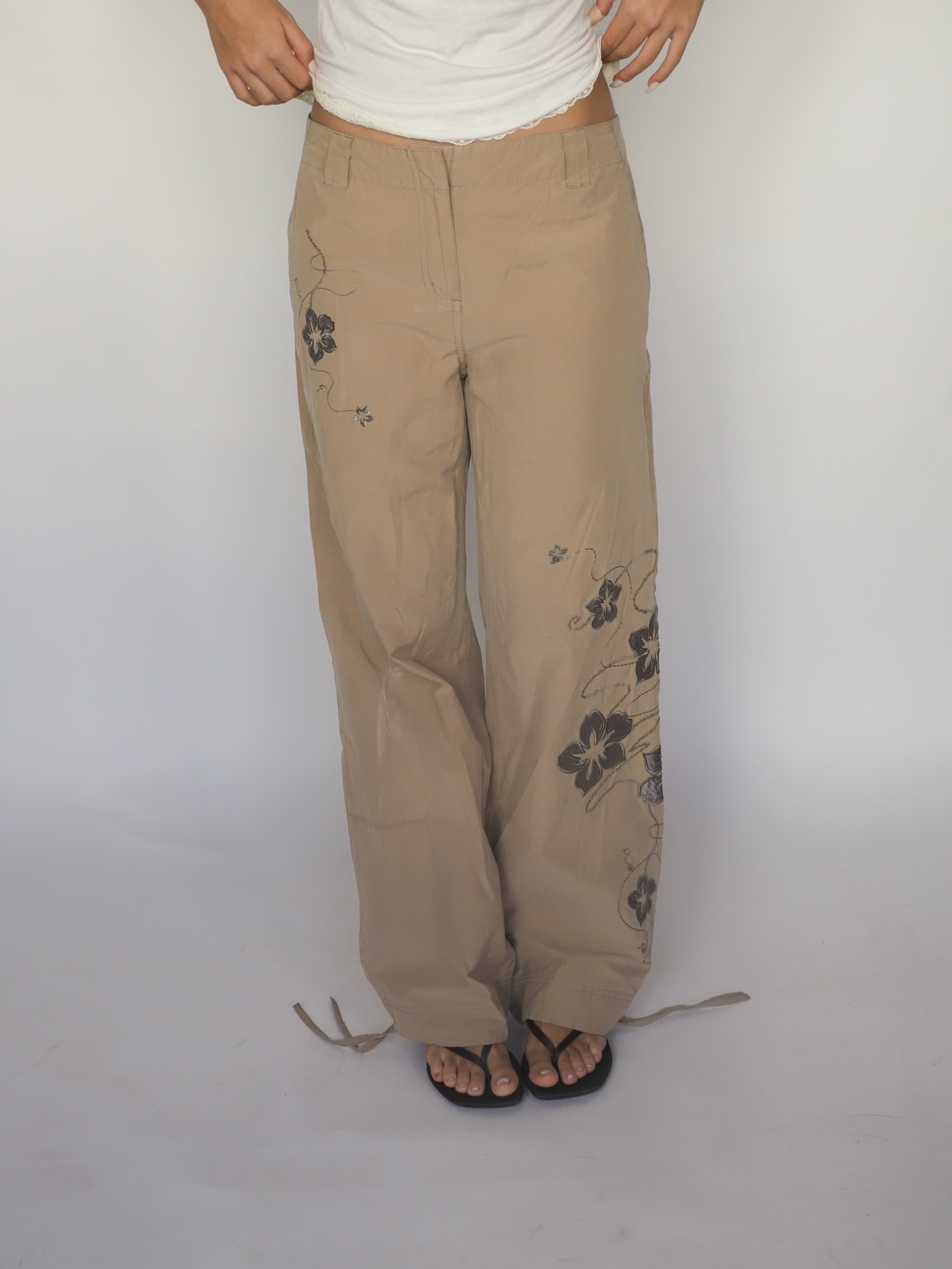 Wallis Taupe Floral Embroidered Wide-Leg Trousers