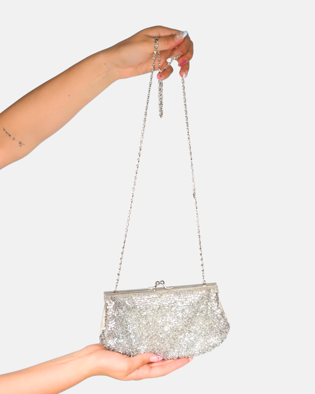Y2K Silver Sparkle Clutch