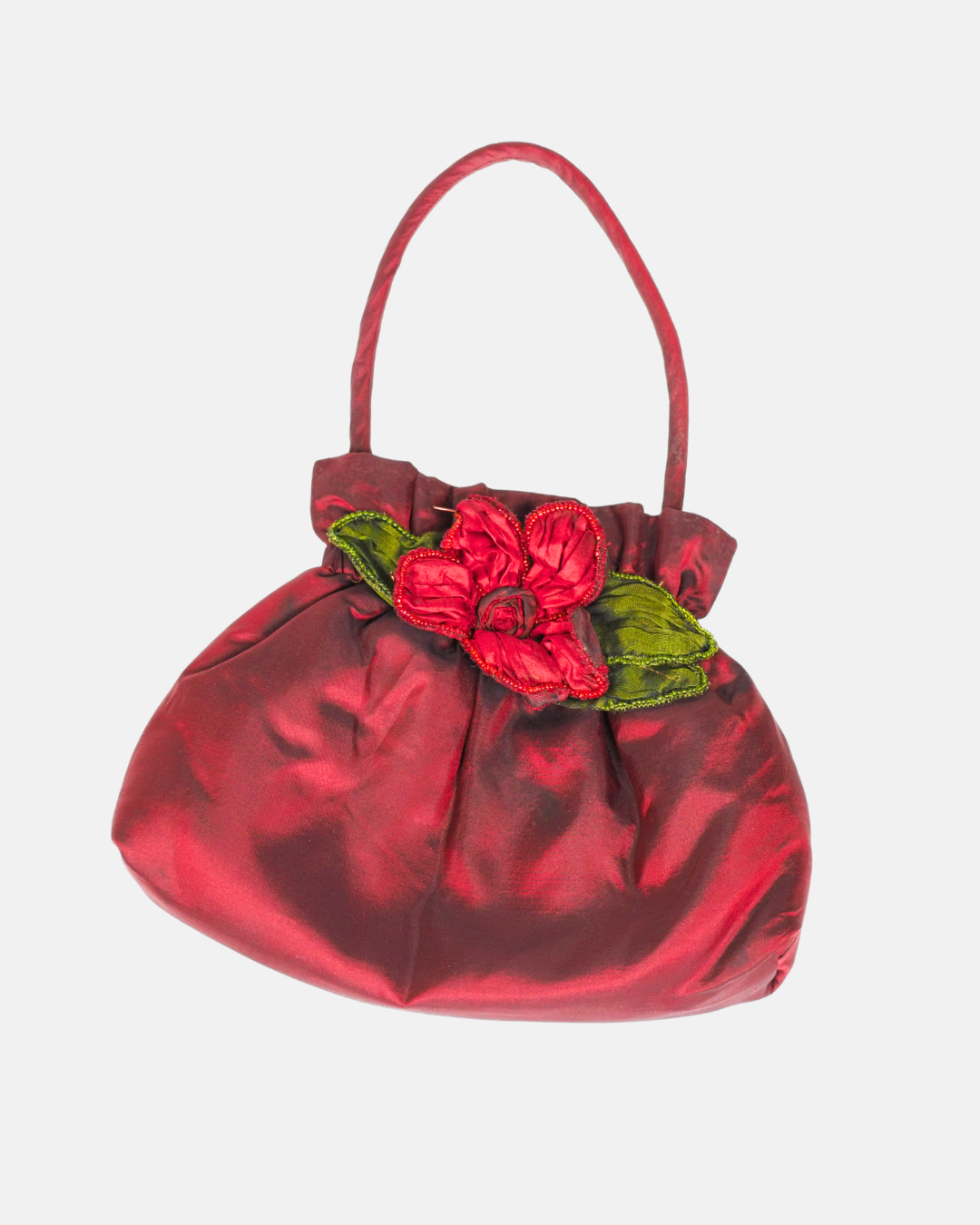 Burgundy Satin Floral Mini Bag