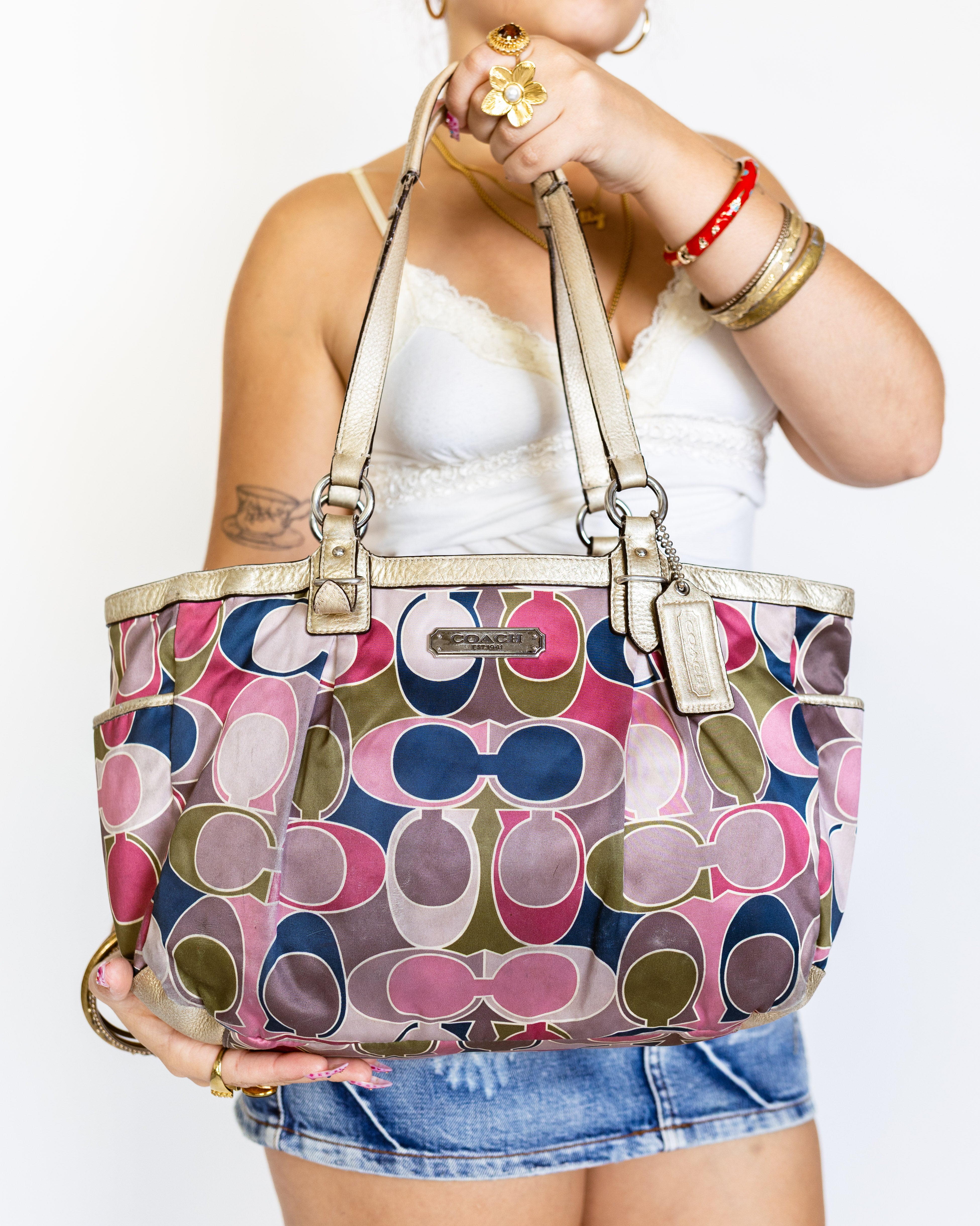 Coach Multicolour Satin Gallery Tote with Metallic Trim
