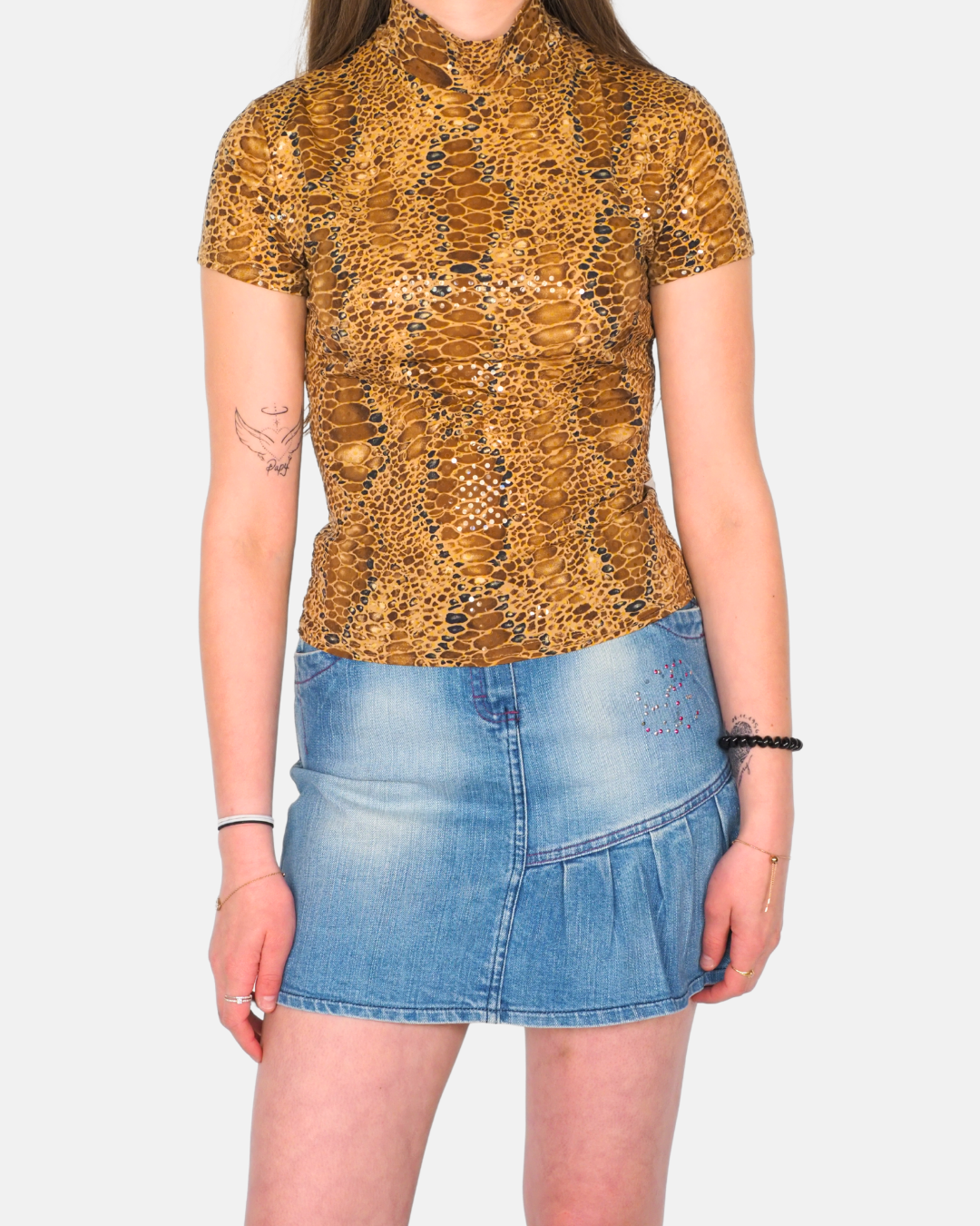 LParisC Brown Snake Print High Neck Fitted Top