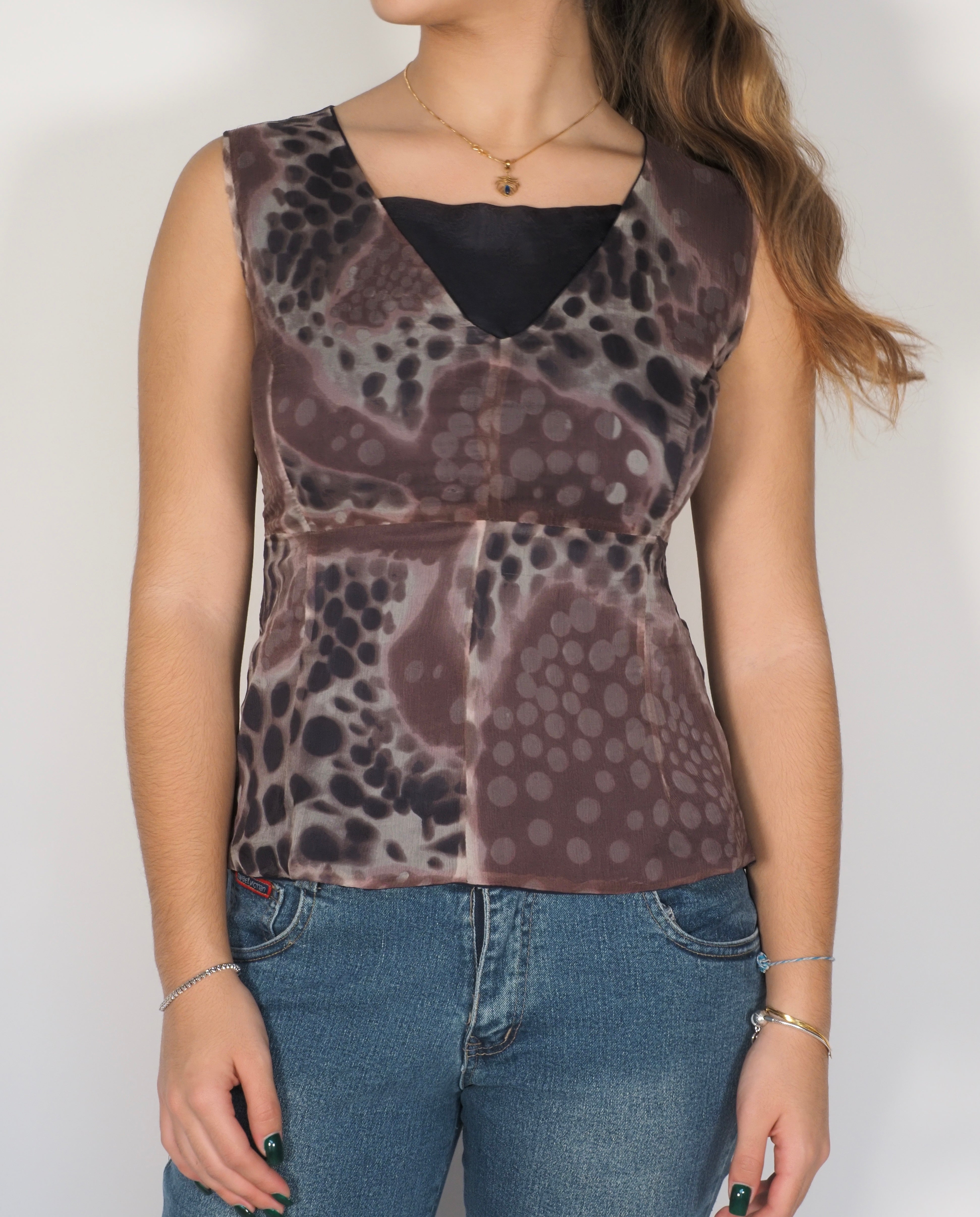 Cinzia Rocca Brown Abstract Sleeveless Top