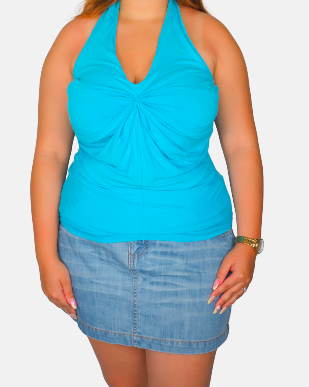 Aqua Halter Ruched Top