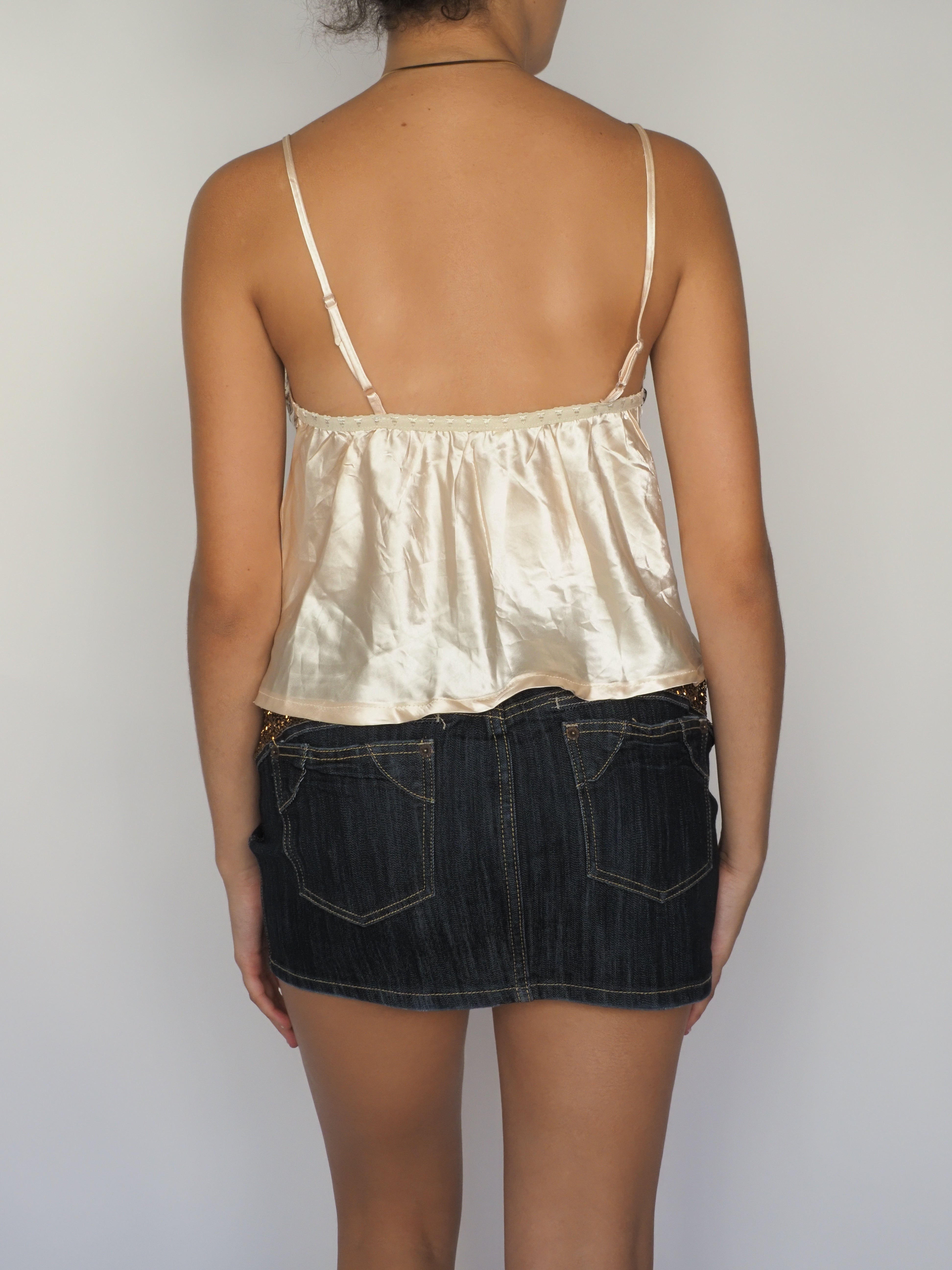 Beige Satin Floral Print Cami Top