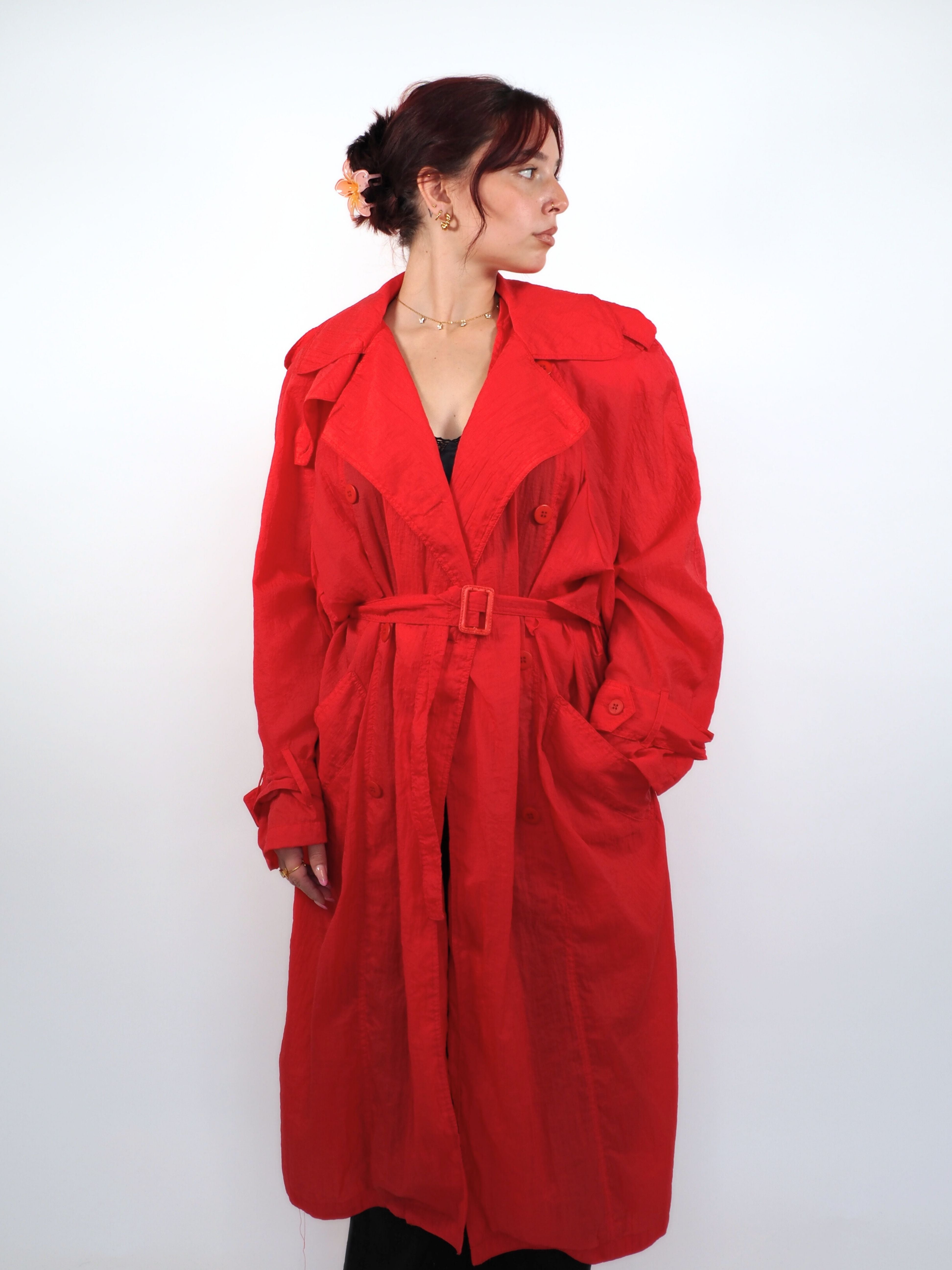 Vintage H&M Red Long Wind Breaker Trench Coat