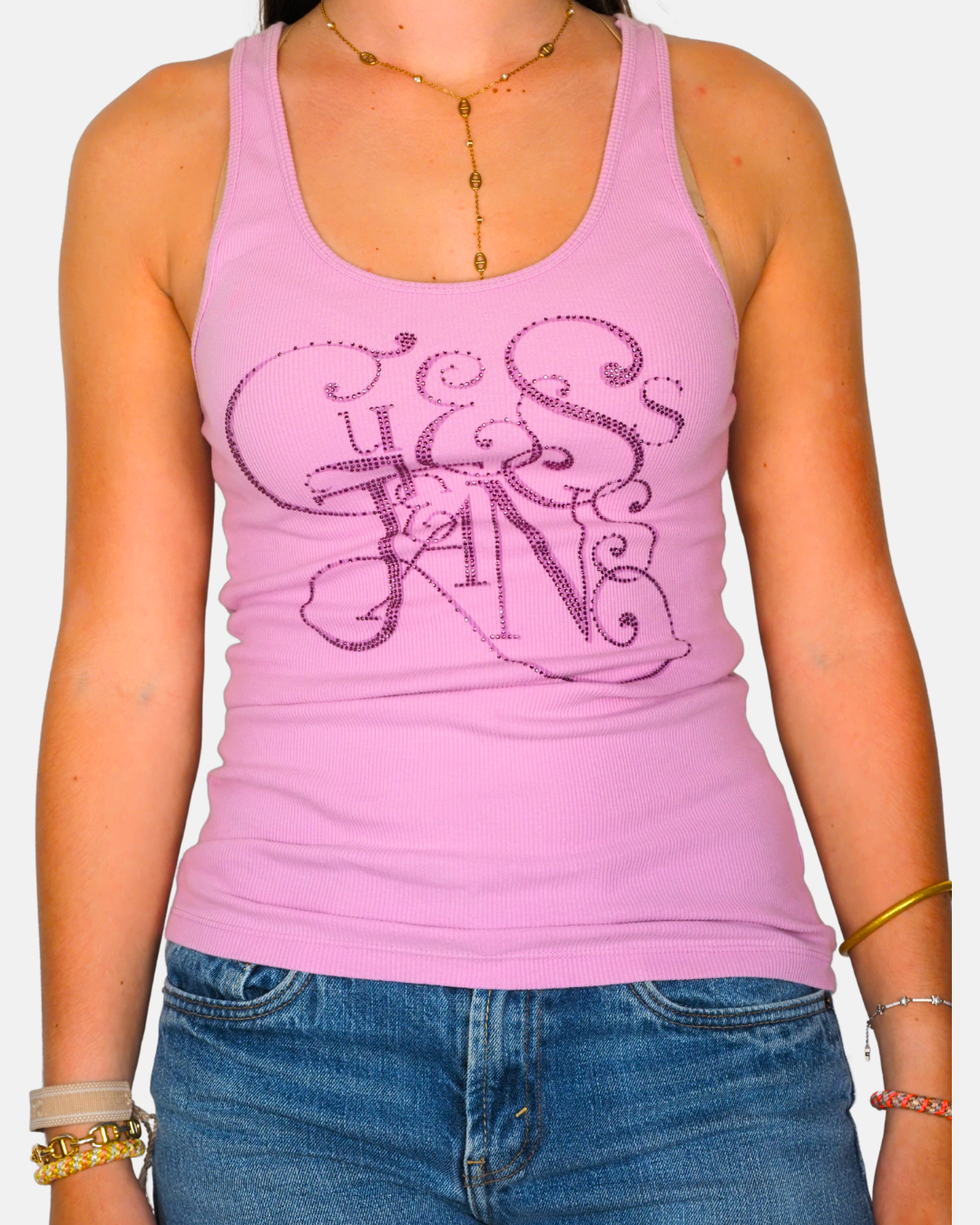 Vintage Guess Rhinestone Logo Ribbed Tank