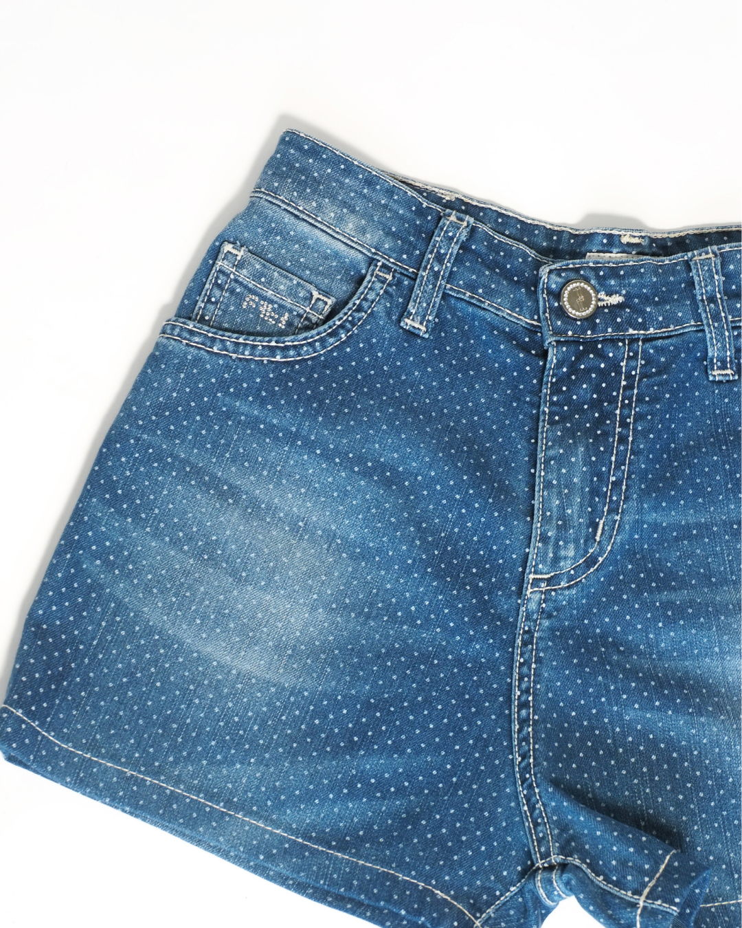 Y2K Artigli Blue Polka-Dot Denim Mini Shorts