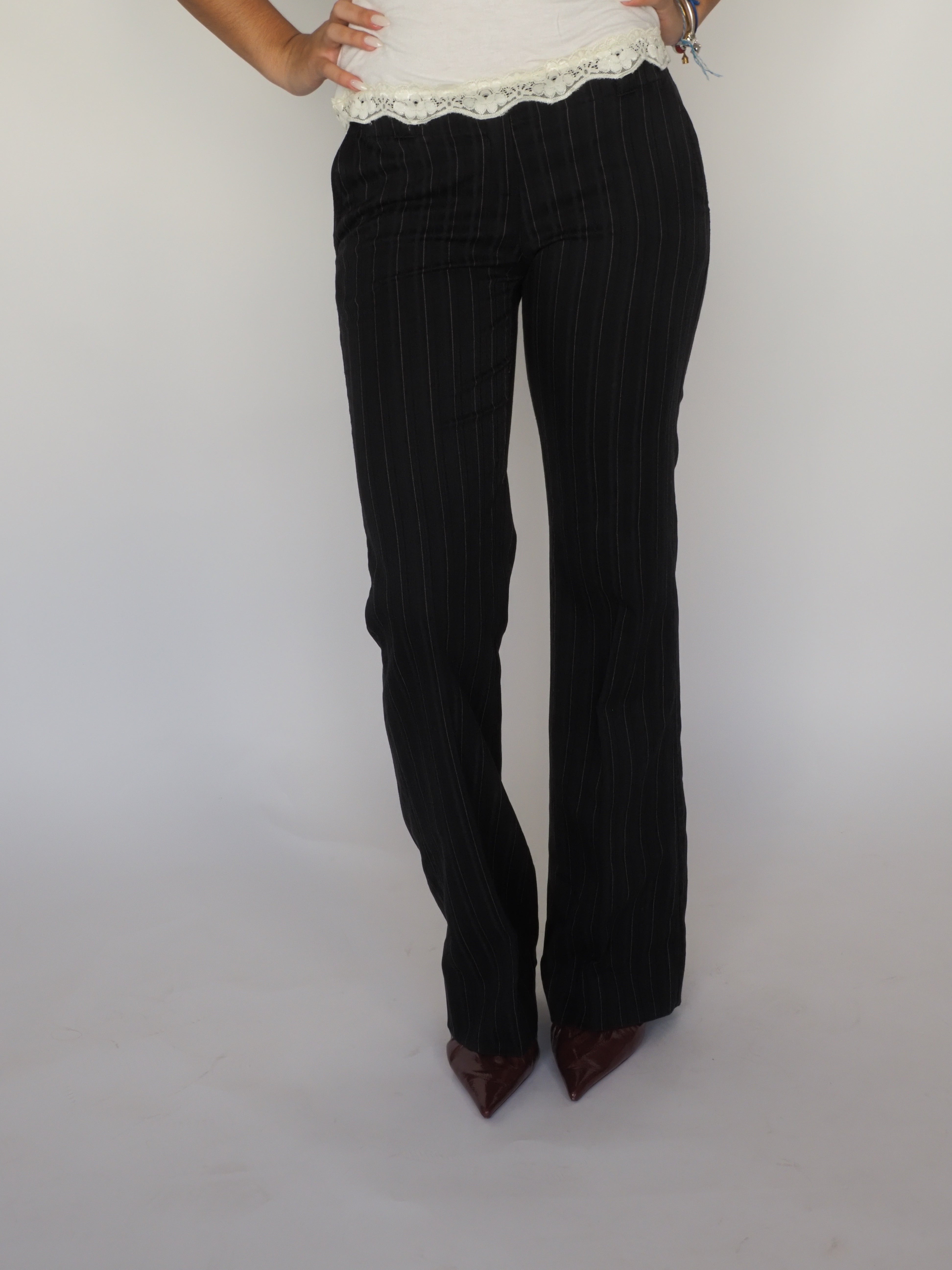 Black Pinstripe Straight-Leg Trousers