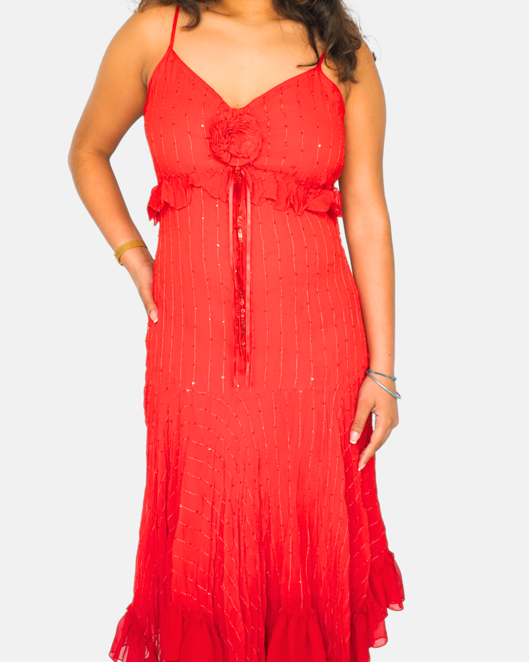 Forma Vintage Red Embellished Chiffon Maxi Dress