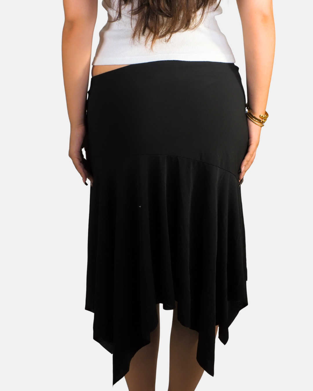 Black Chain Drape Handkerchief Midi Skirt - Brillante