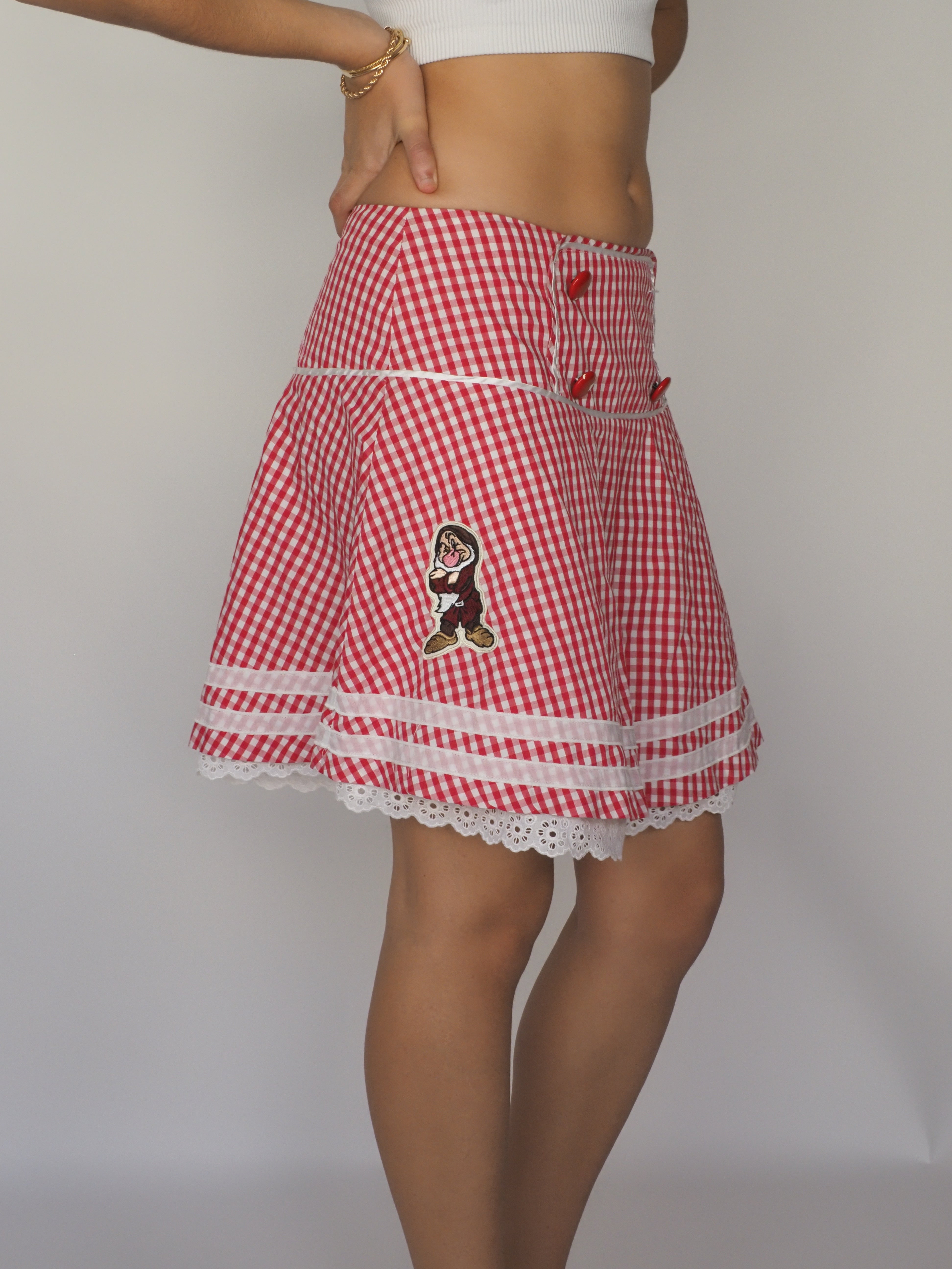 Gingham Button-Front A-Line Skirt with Eyelet Trim – Disney x Fixdesign