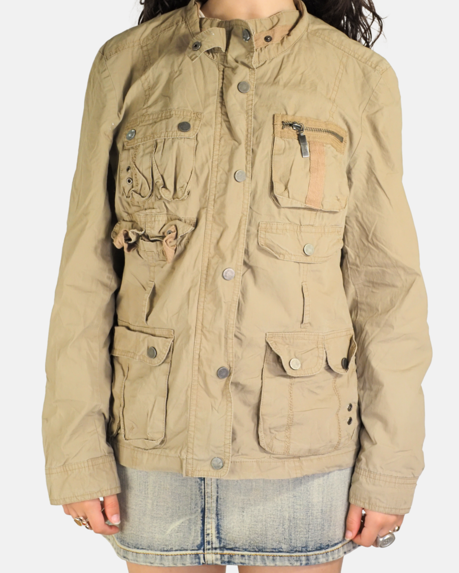 Beige Multi Pocket Utility Jacket - Yessica