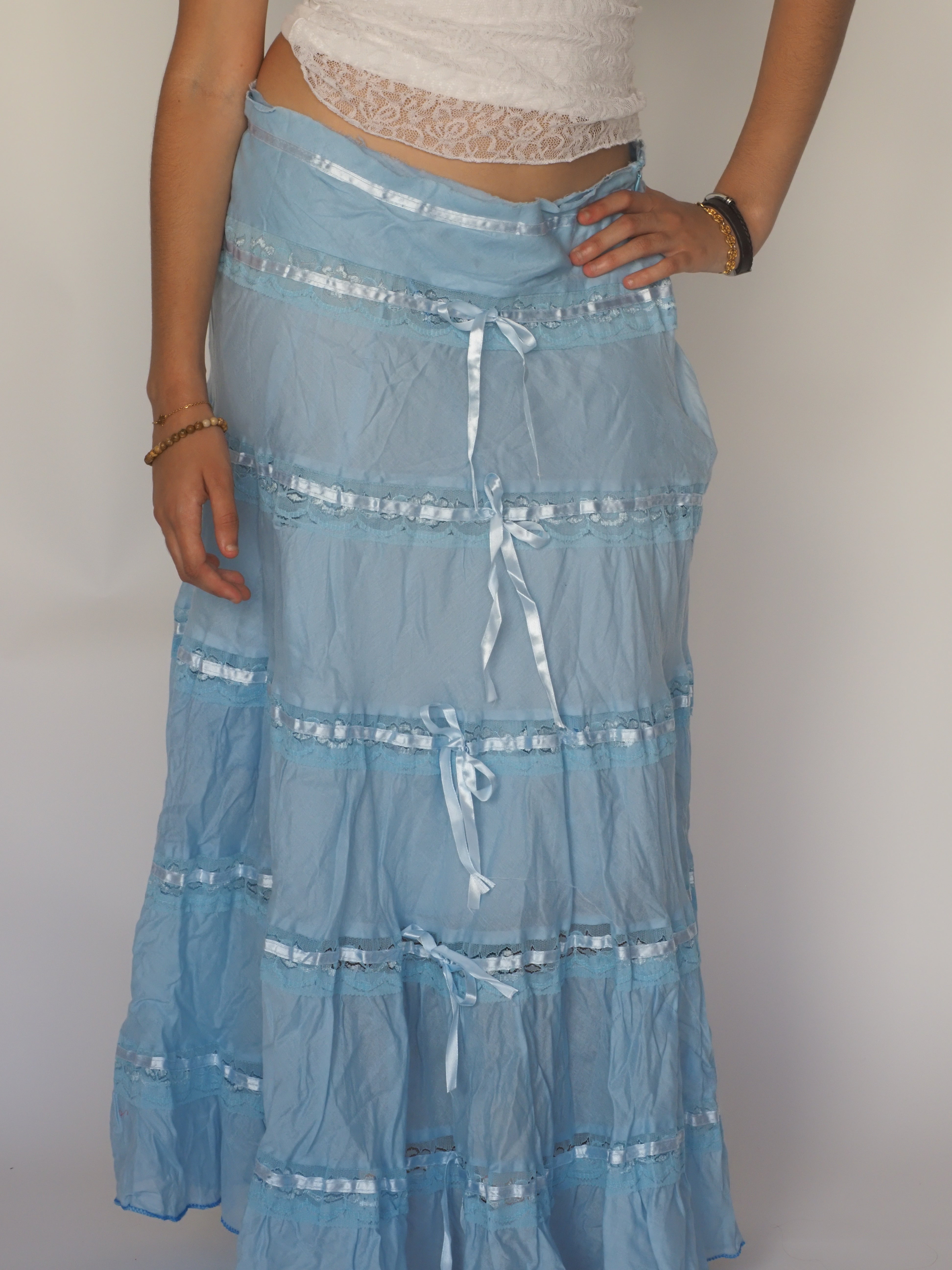 Baby Blue Ribbon-Laced Boho Maxi Skirt – Park Universal