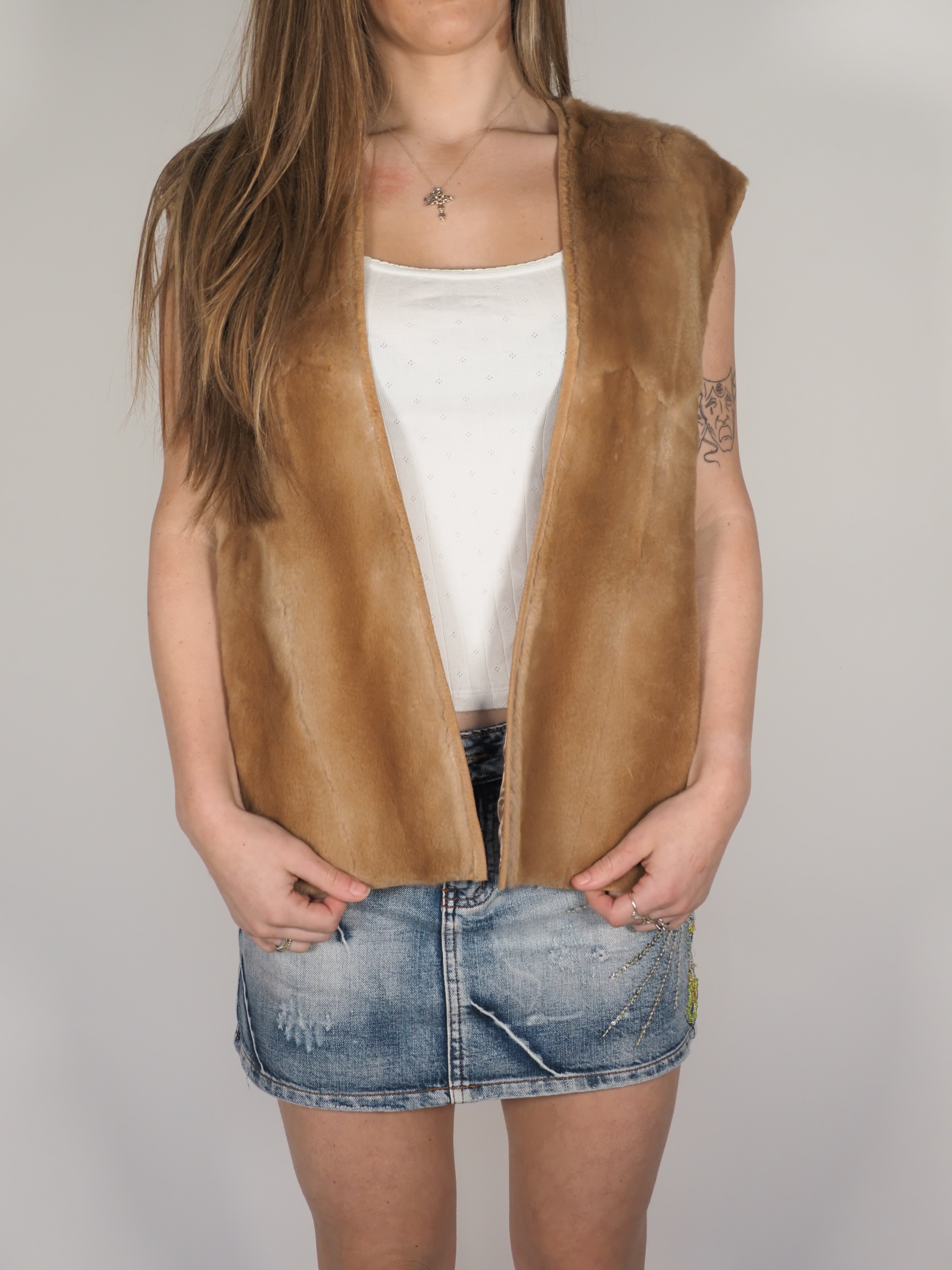 Vintage Real Fur Tan Sleeveless Vest