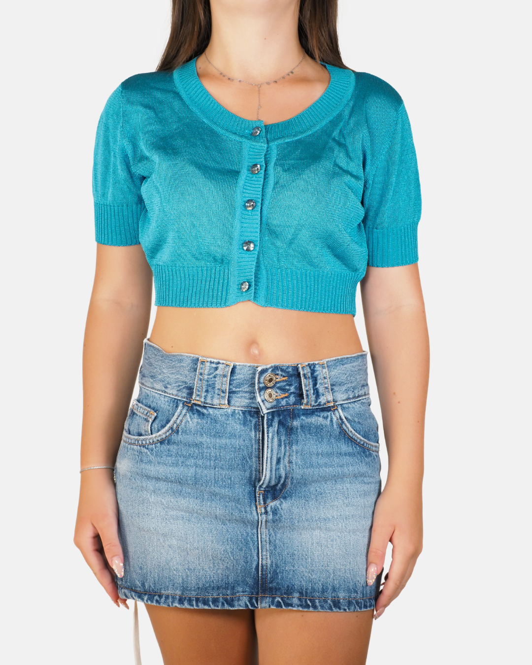 Y2K Turquoise Metallic Cropped Cardigan - Luis Lavendel