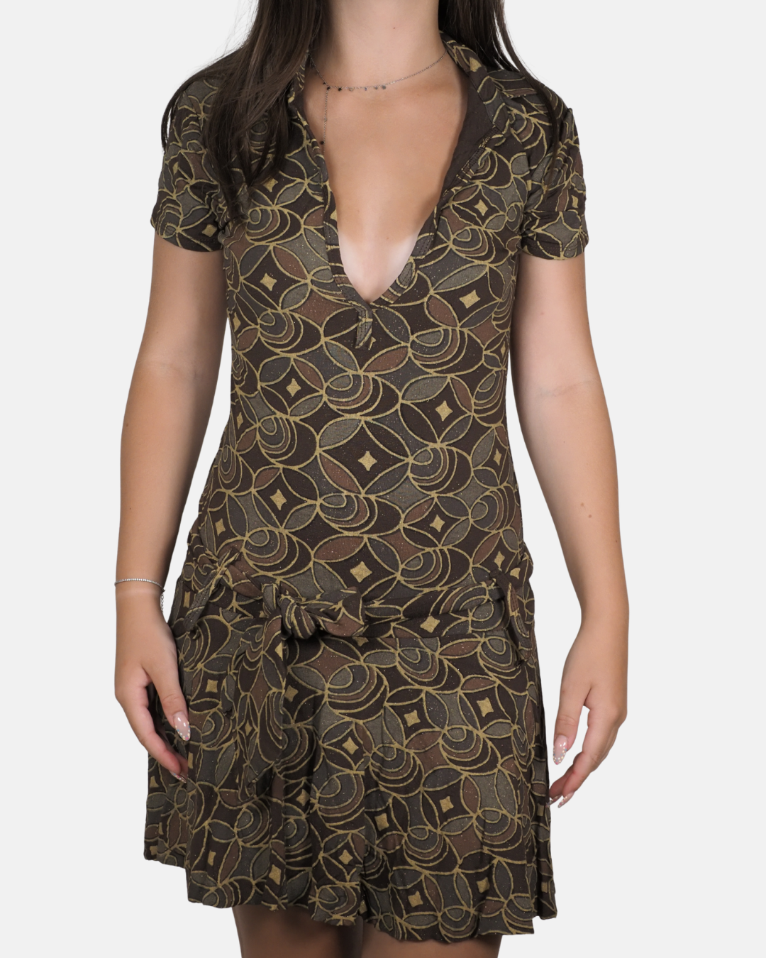 Brown Metallic Art-Deco Drop-Waist Dress - Nevrotika