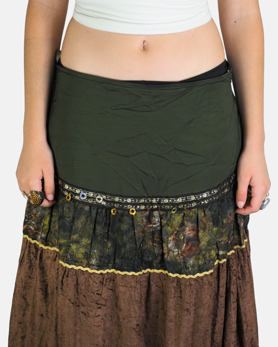 Brown Velvet Embellished Maxi Skirt - Rivyon Clup
