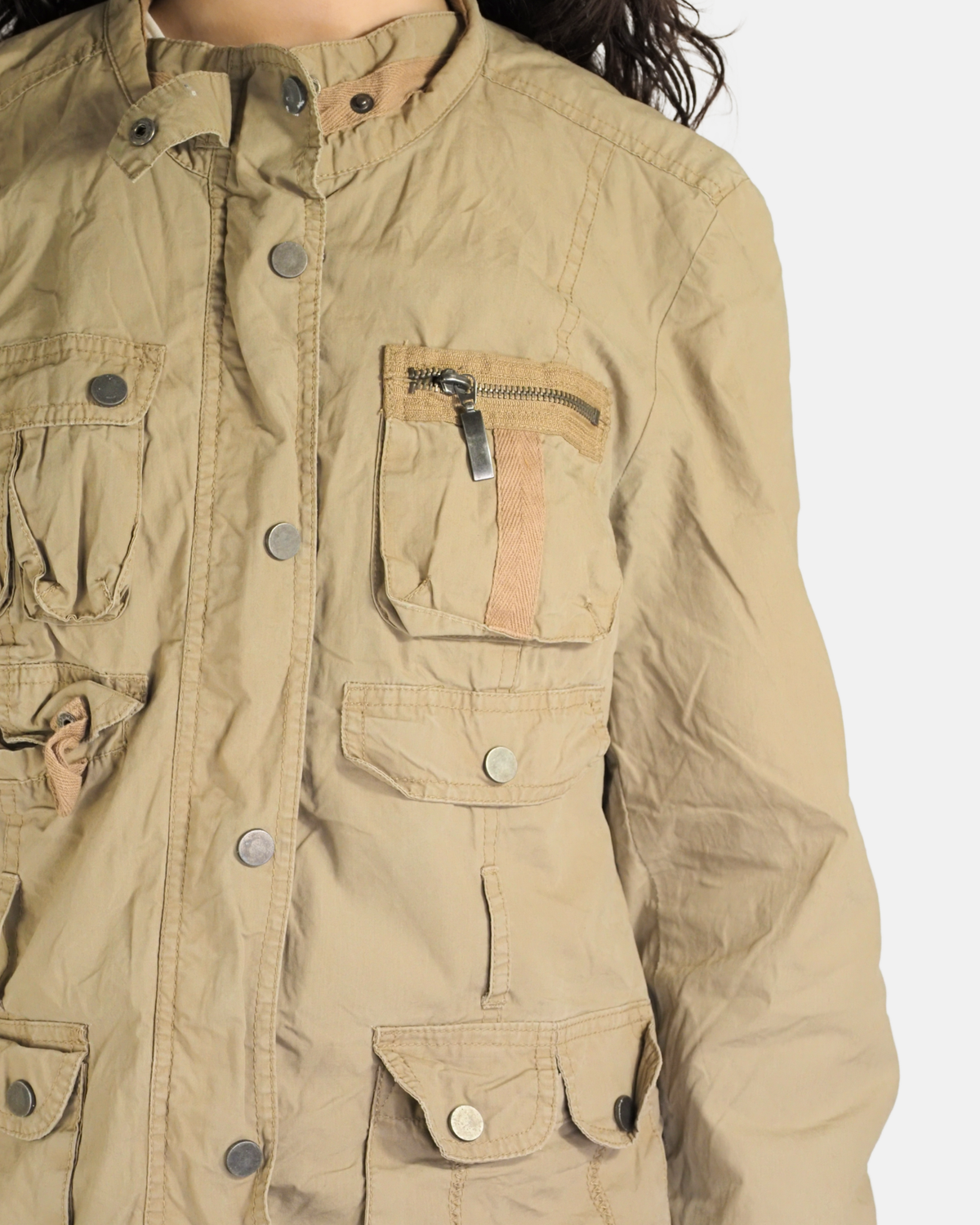 Beige Multi Pocket Utility Jacket - Yessica