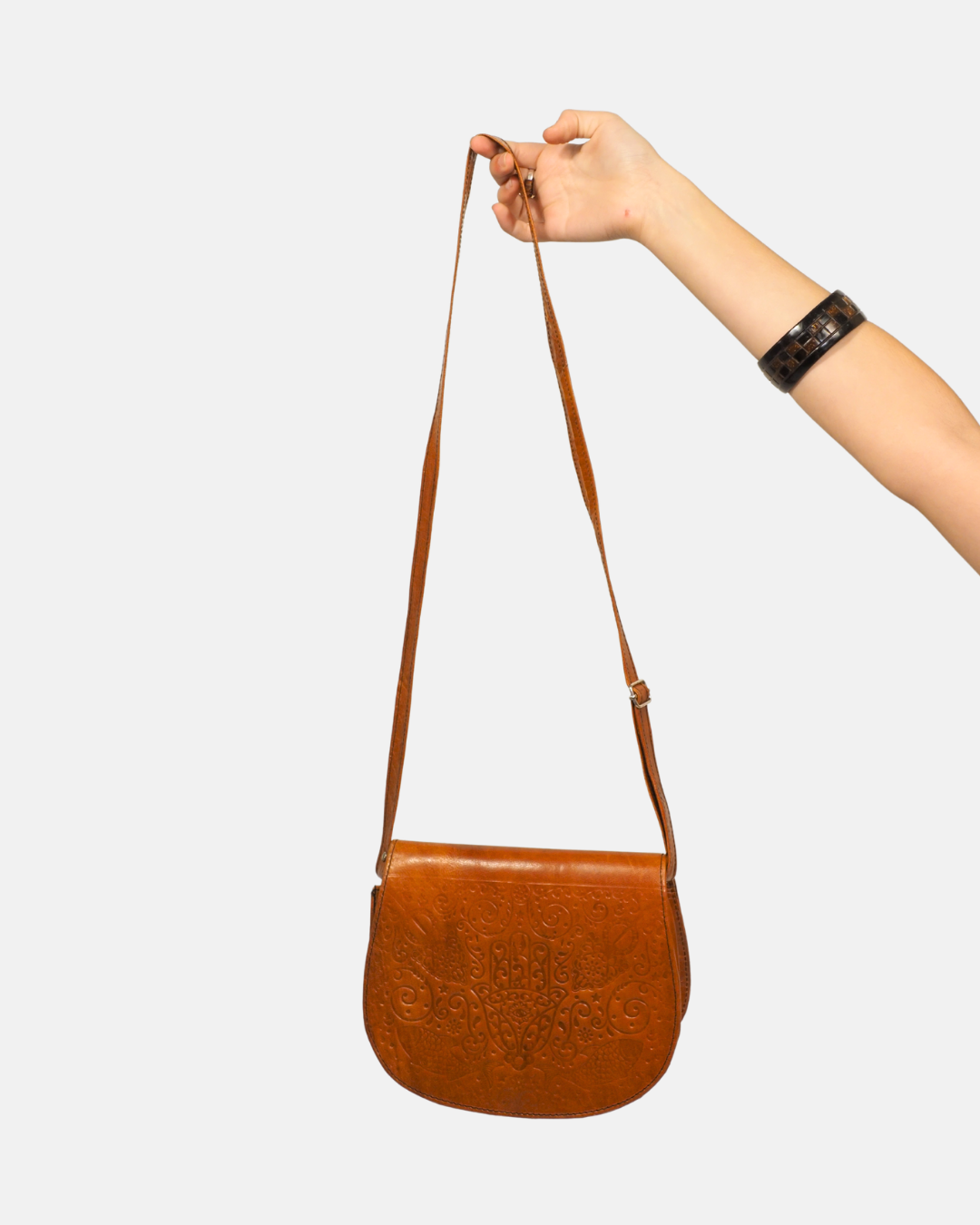 Brown Embossed Hand Crossbody Bag