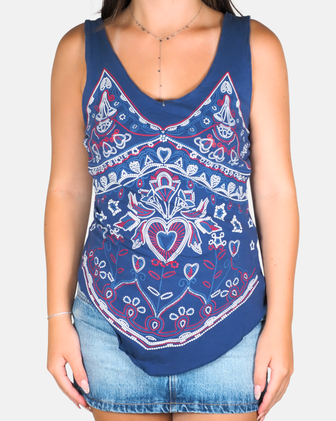 Navy Bandana Print Embellished Tank Top