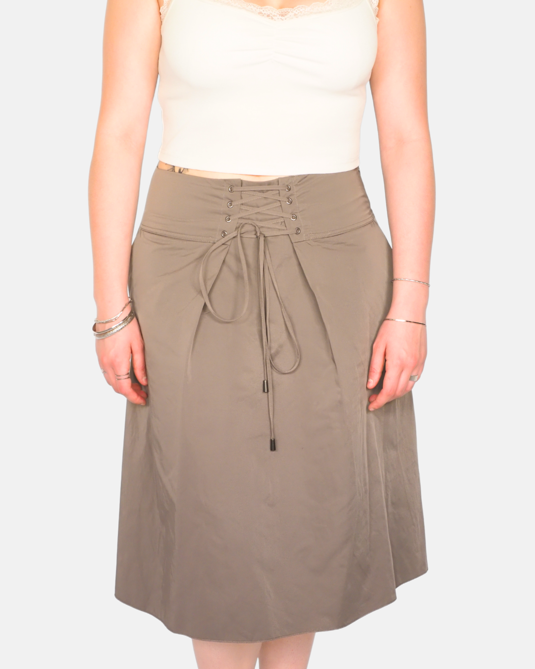Y2K Lace-Up Waist Midi Skirt