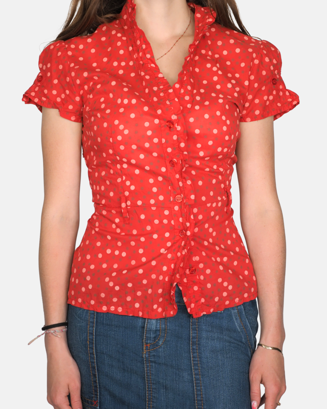 Red Polka Dot Blouse Top