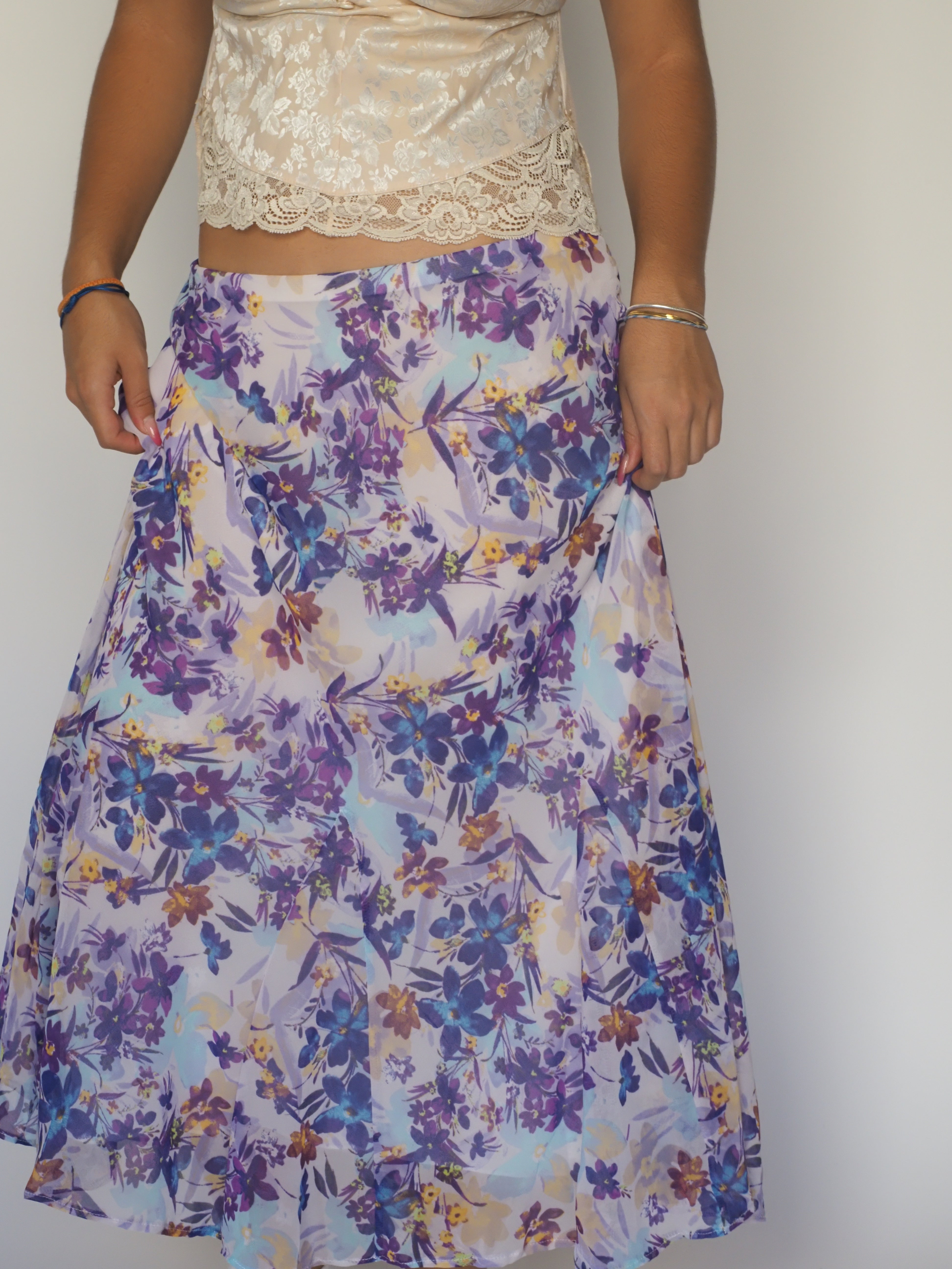 Pastel Purple & Blue Floral Chiffon Midi Skirt – Marks & Spencer