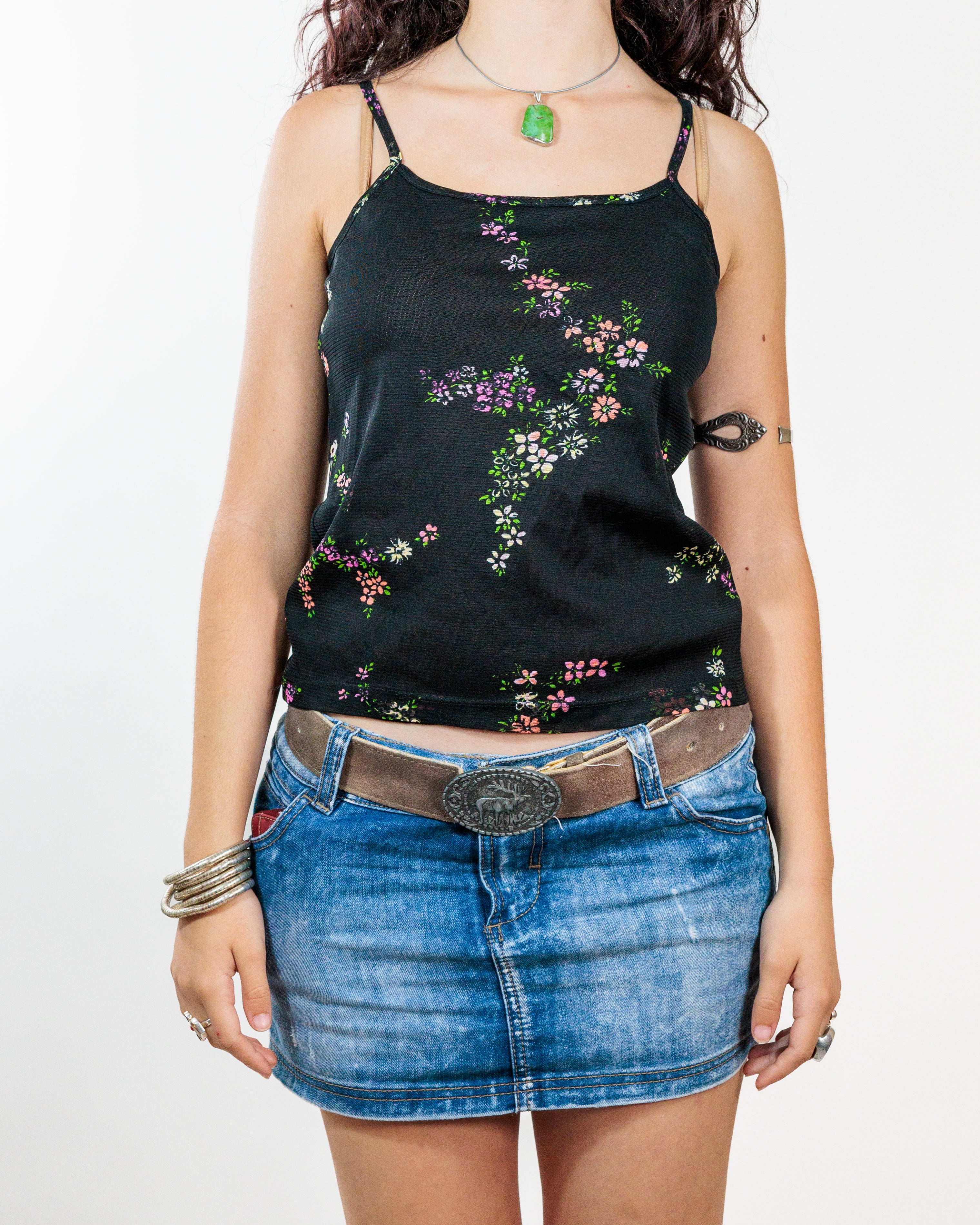 Black Floral Y2K Cami Top