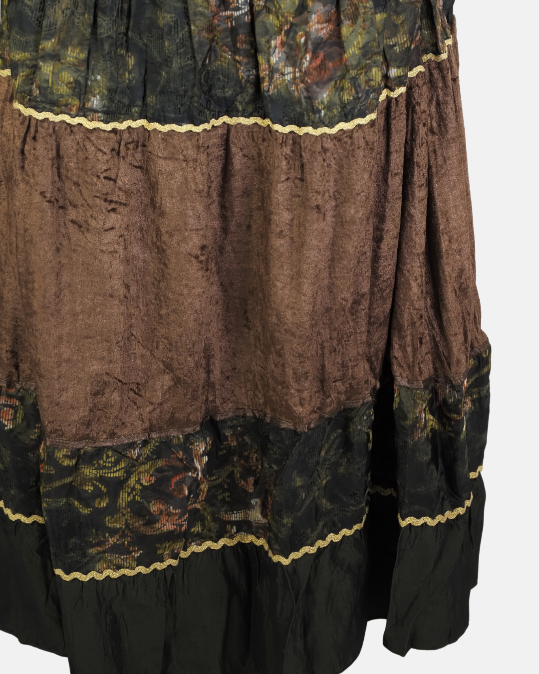 Brown Velvet Embellished Maxi Skirt - Rivyon Clup