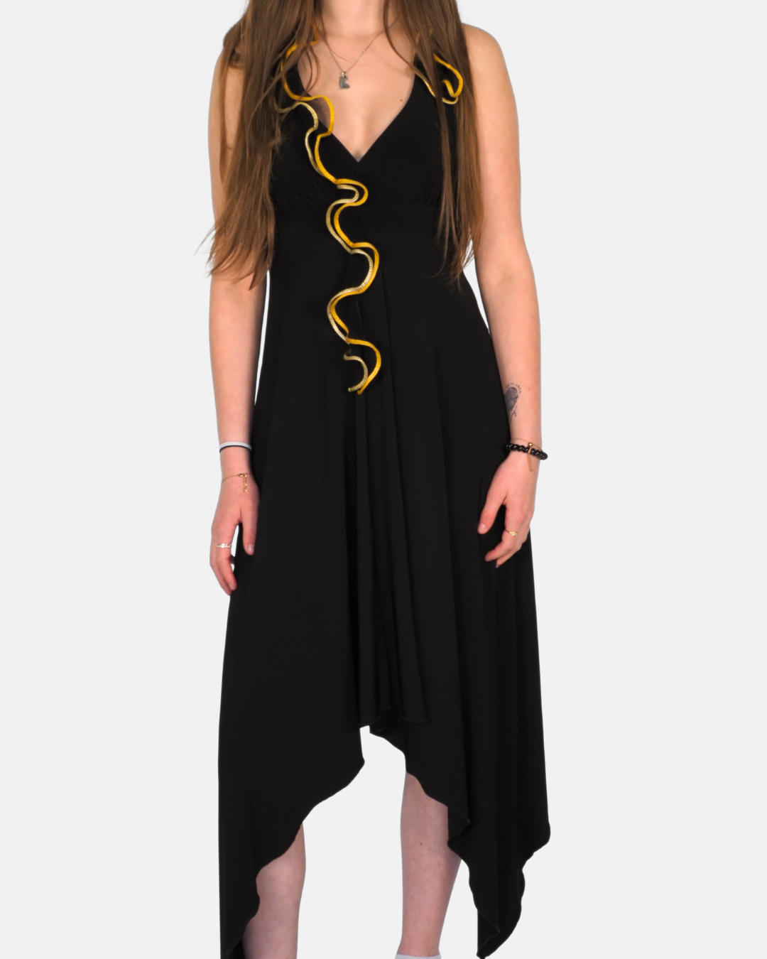 Fia Fashion Black Asymmetric Ruffle Midi Dress