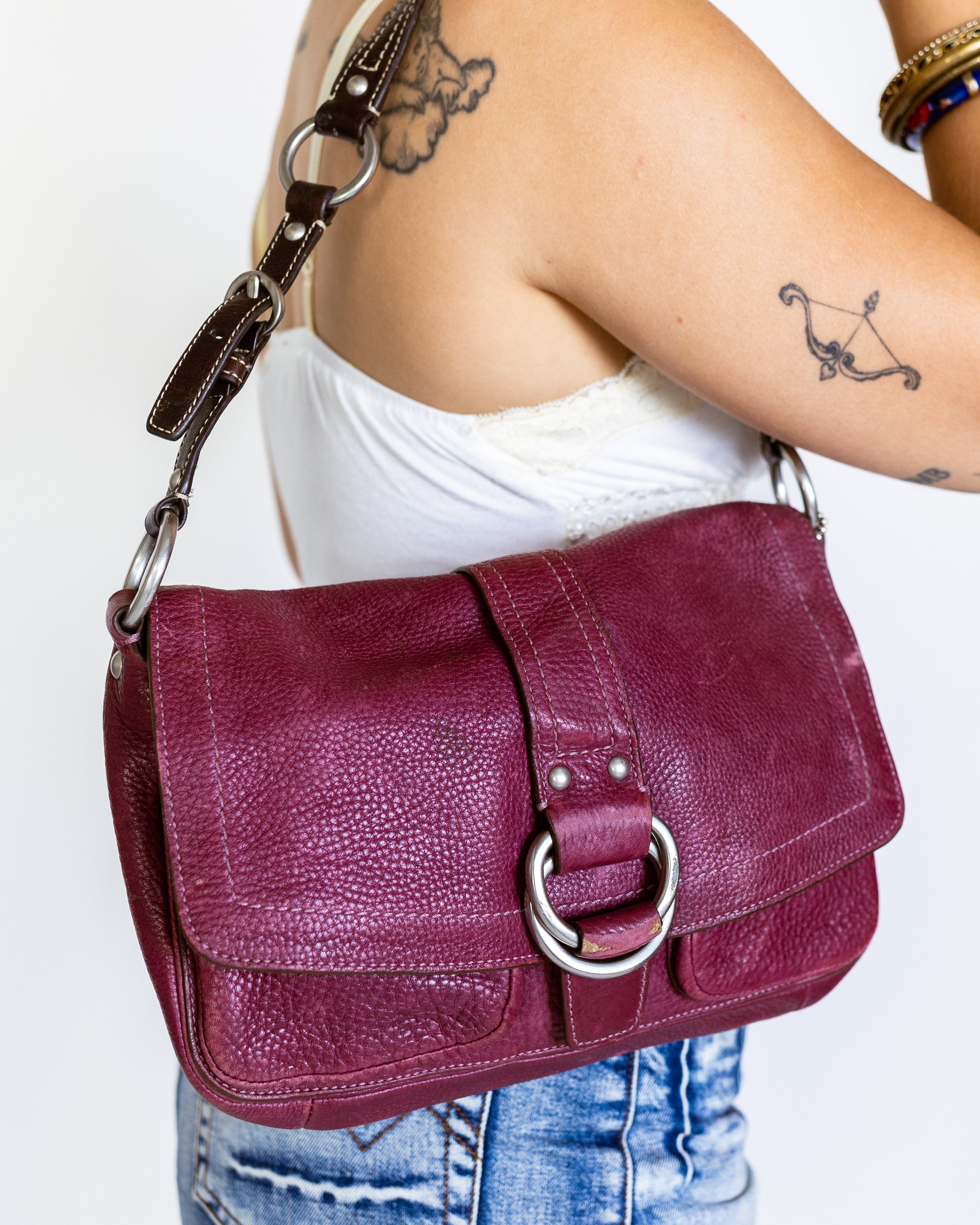Deep Merlot Pebbled Leather Coach Bleecker Shoulder Bag